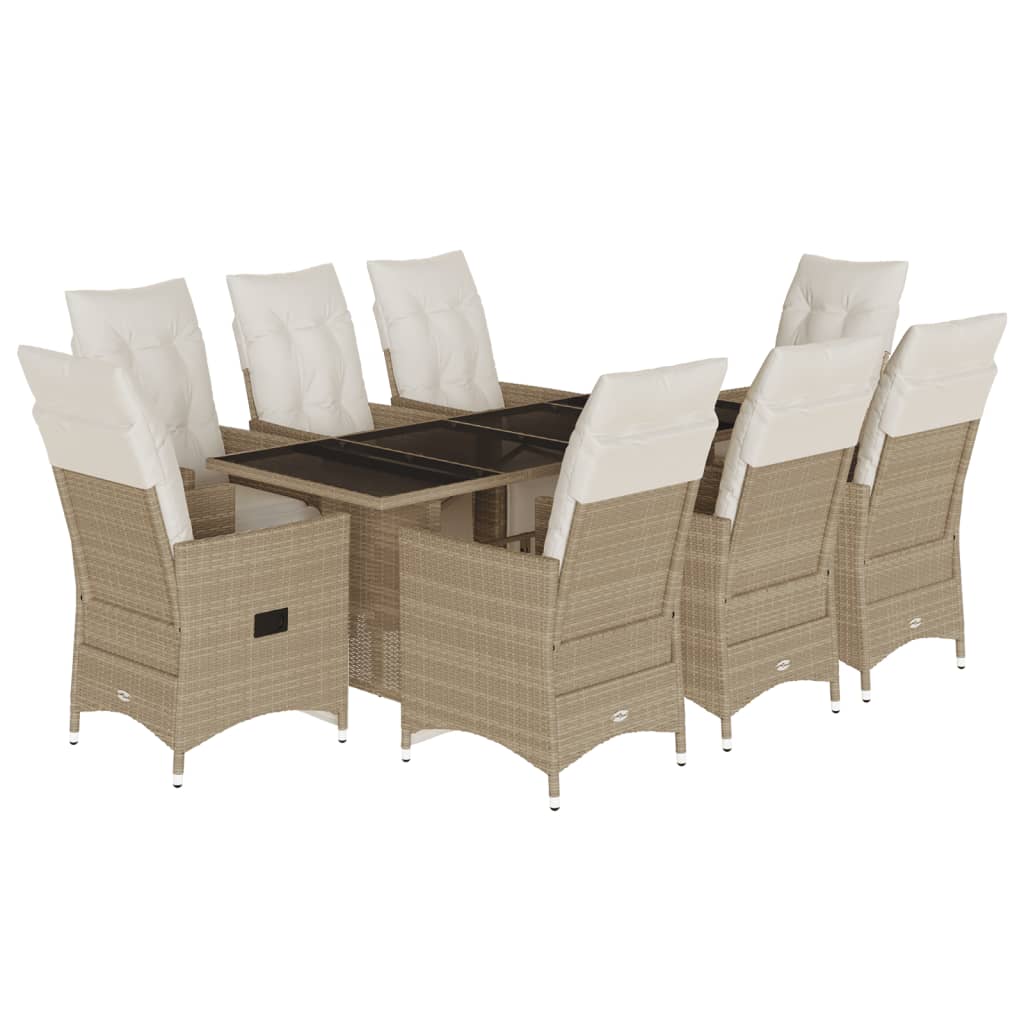 Vidaxl Relaxsessel - 9-tlg. Garten-bistro-set Mit Kissen Beige Poly Rattan