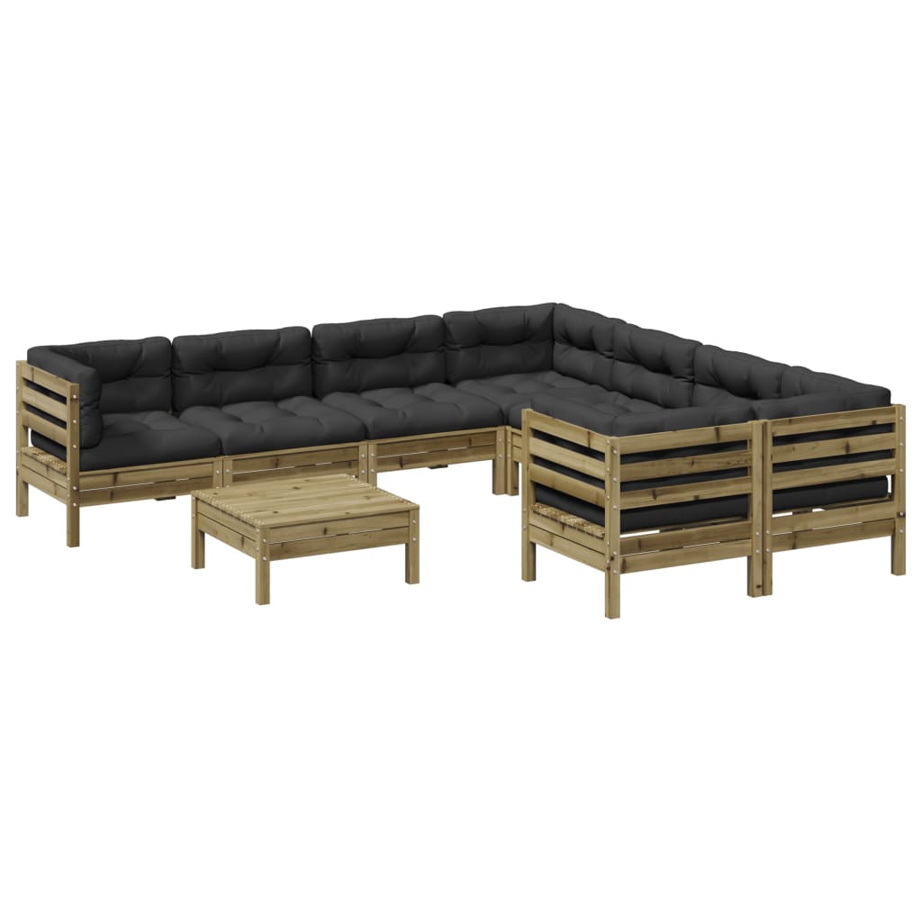 Vidaxl Imprägniertes Holz - 9-tlg. Garten-sofagarnitur Mit Kissen Kiefernholz Imprägniert