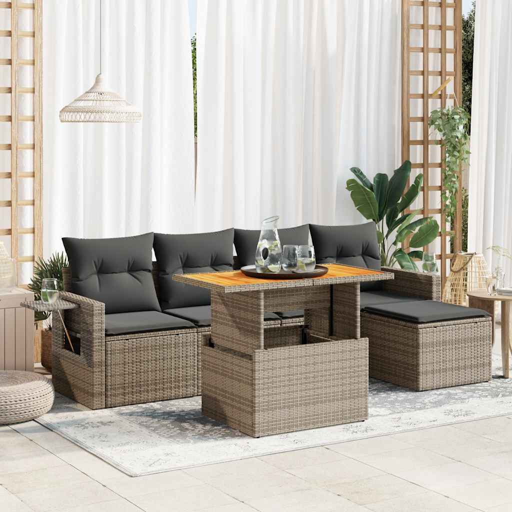 Vidaxl Gartenterrasse - 6-tlg. Garten-sofagarnitur Mit Kissen Grau Poly Rattan