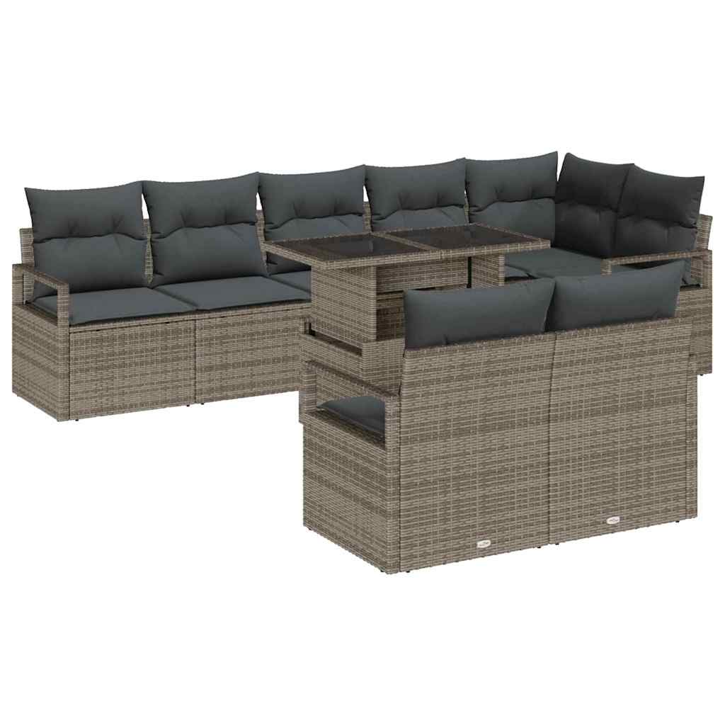 Vidaxl Außensofa - Gartensofa-set Mit Kissen Mit Speicher 9 Pcs Grau Poly Rattan