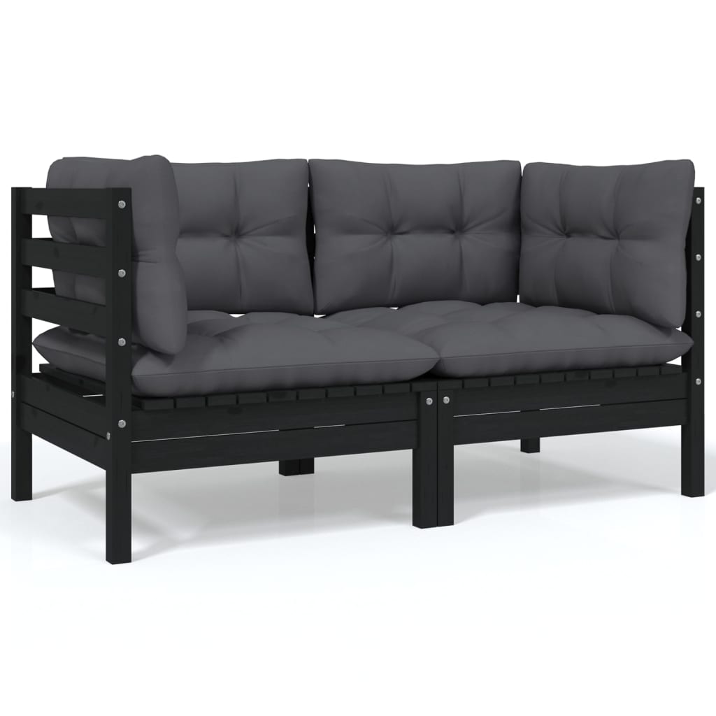 Vidaxl Massivholzsofa - 2-sitzer-gartensofa Mit Kissen Schwarz Massivholz Kiefer