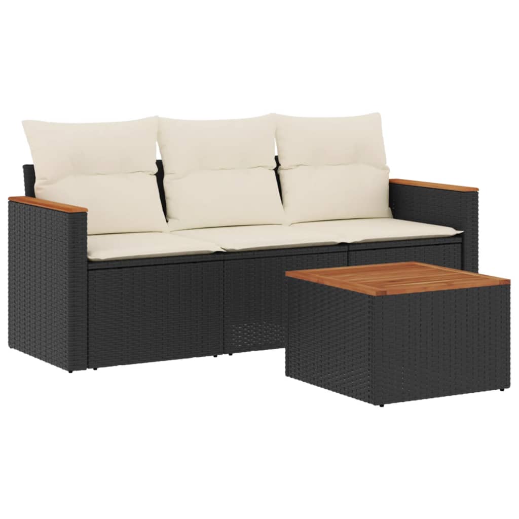 Vidaxl Rattanmöbel - 4-tlg. Garten-sofagarnitur Mit Kissen Schwarz Poly Rattan