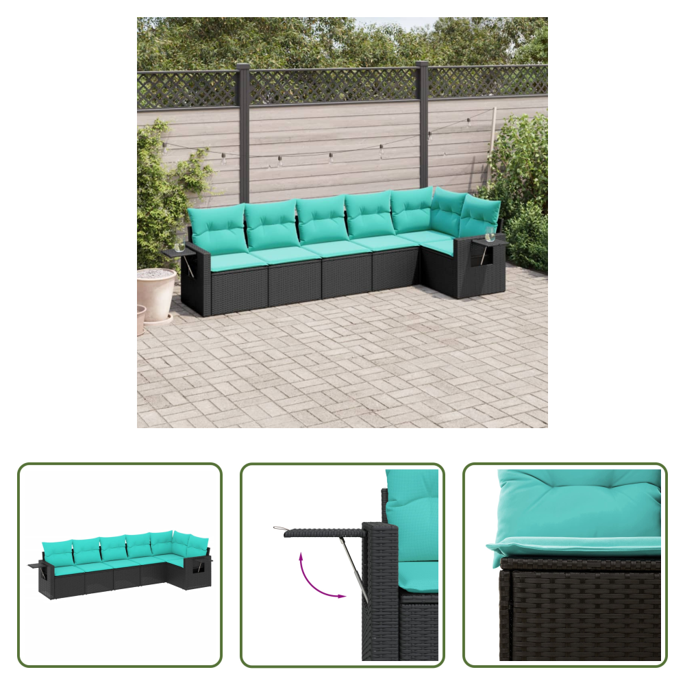 Vidaxl Polyrattan - 6-teiliges Gartensofa-set Mit Kissen, Schwarzes Polyrattan