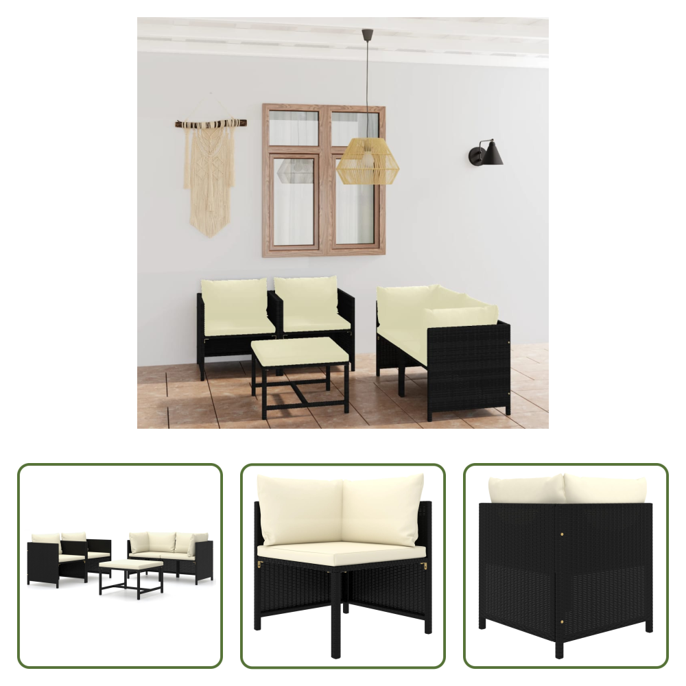 Gartenlounge - 5-tlg. Garten-lounge-set Mit Kissen Poly Rattan Schwarz