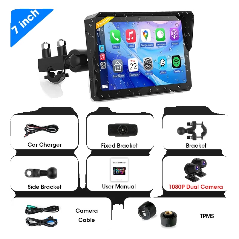 Motorrad Gps, Wasserdicht, Drahtlose Konnektivität, 7 Zoll Dvr Tpms