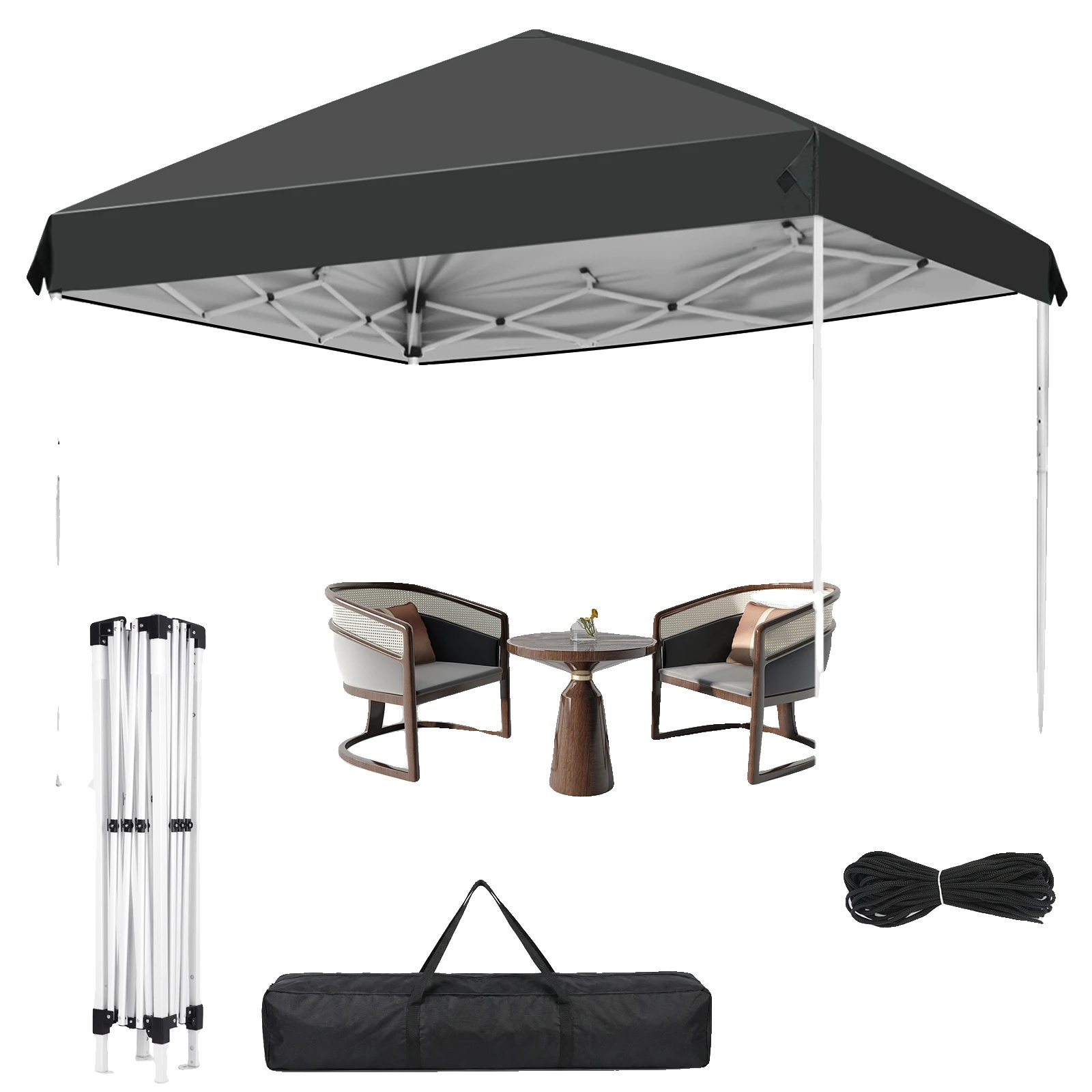 Outdoor Pavillon, Wasserdicht, Höhenverstellbar, 2x2m Schwarz(fe)