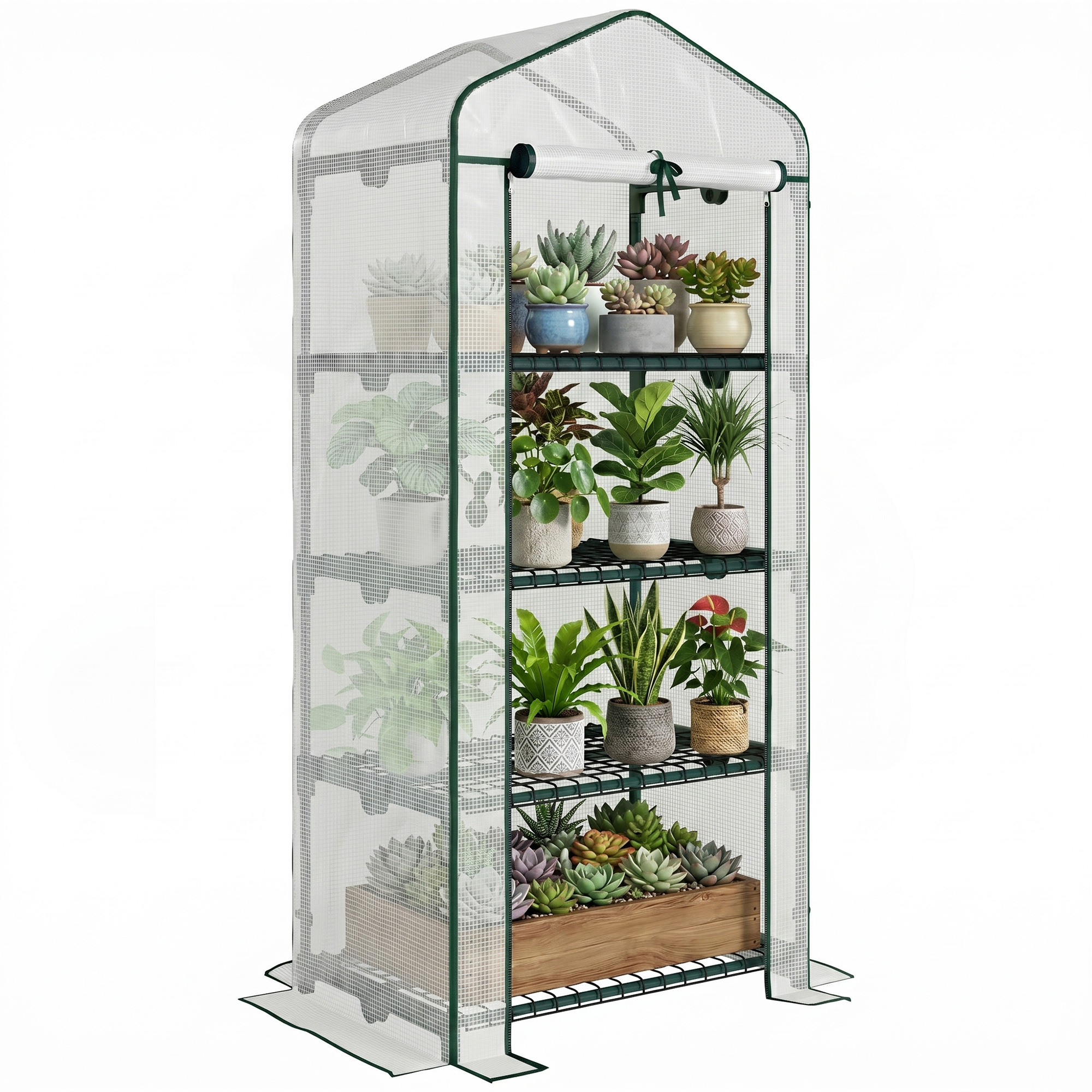 Gewächshaus, Für Den Garten, 70 X 50 X 160 Cm, Weiß Und Grün