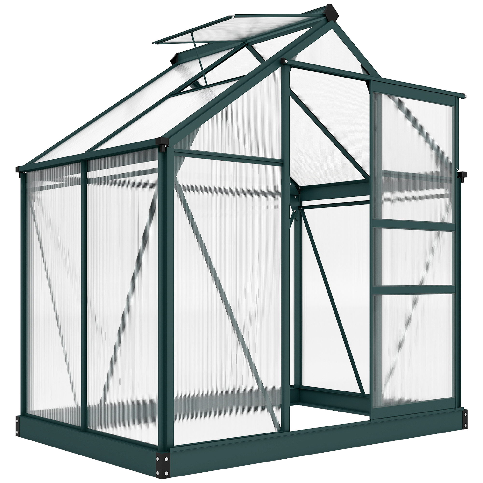 Gewächshaus, Aus Polycarbonat Mit Regenrinne, 190 X 132 X 201 Cm, Grün Und Transparent