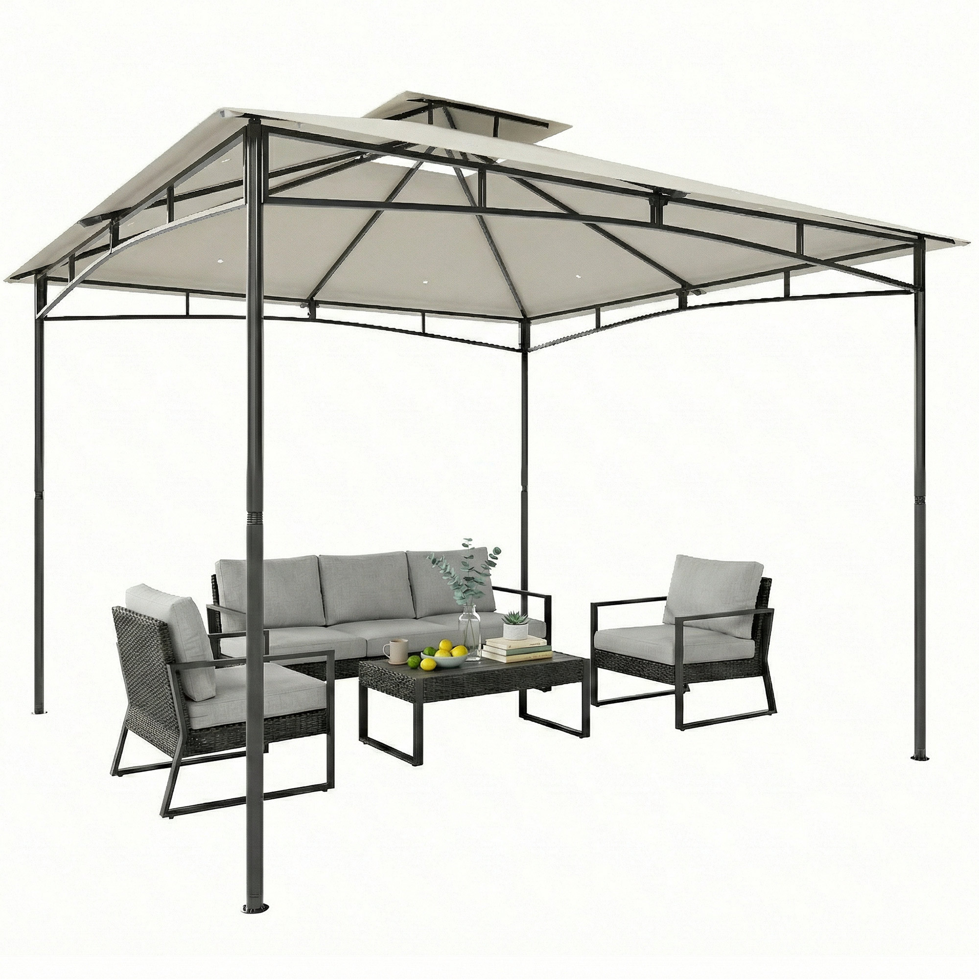 Gartenpavillon, Dach Mit Zwei Ebenen, 300 X 300 X 285 Cm, Cremeweiß
