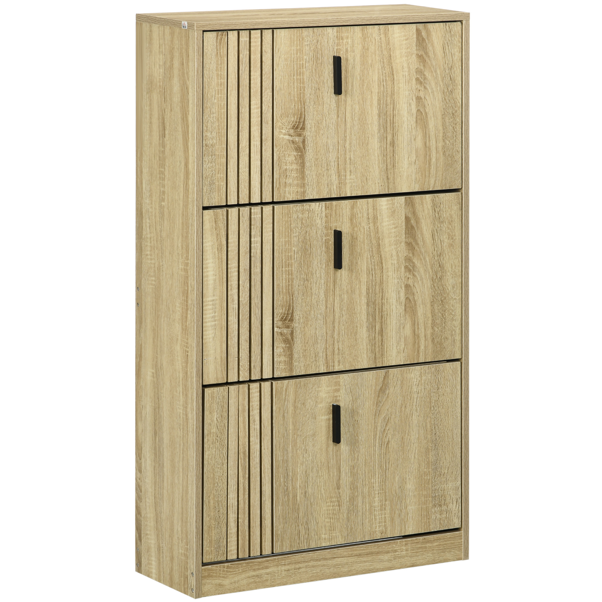 Schuhschrank, 3 Klappen, 18 Paar, 63 X 24 X 117 Cm, Eiche