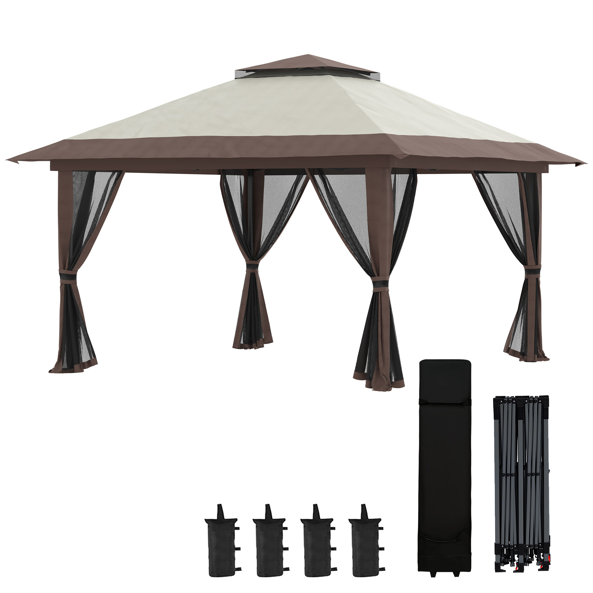 Klappbarer Pavillon, Schneller Aufbau, 392 X 392 X 283 Cm, Beige