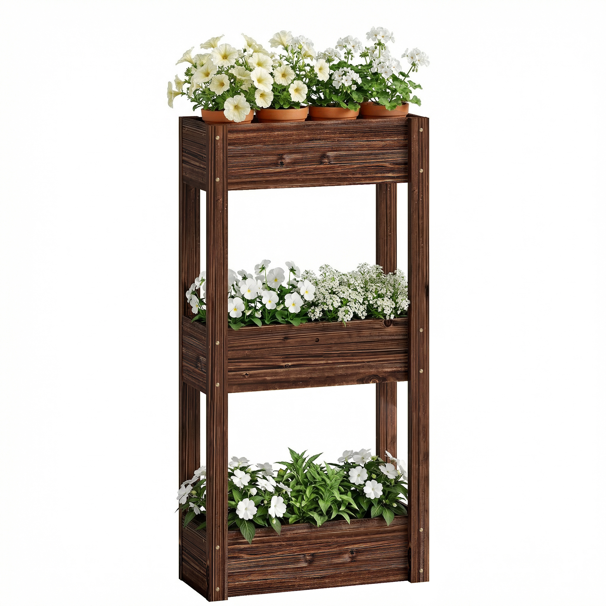 Blumenkasten, Mit Rankgitter, 60 X 25 X 120 Cm, Karbonisiertes Holz