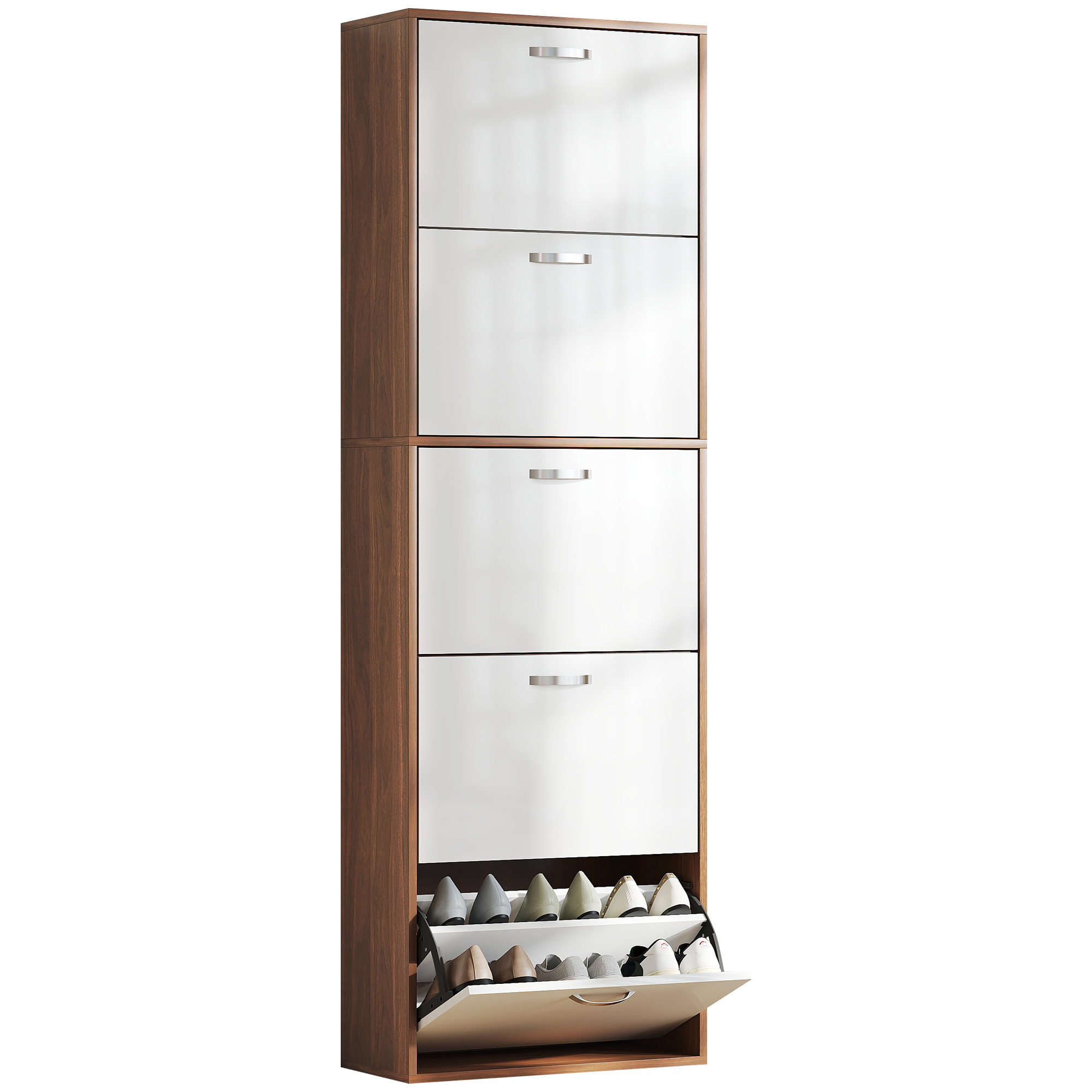 Schuhschrank, Mit Klapptüren, 60 X 28 X 189 Cm, Braun