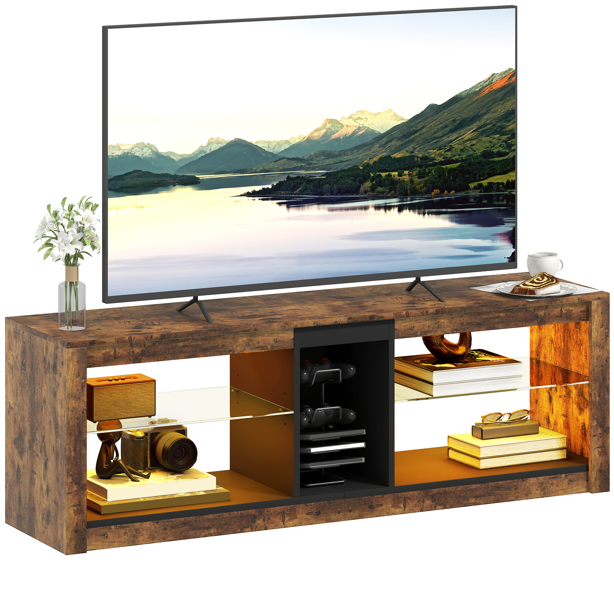 Schuhschrank, Regale Und Offene Fächer, 140 X 35 X 47 Cm, Braun
