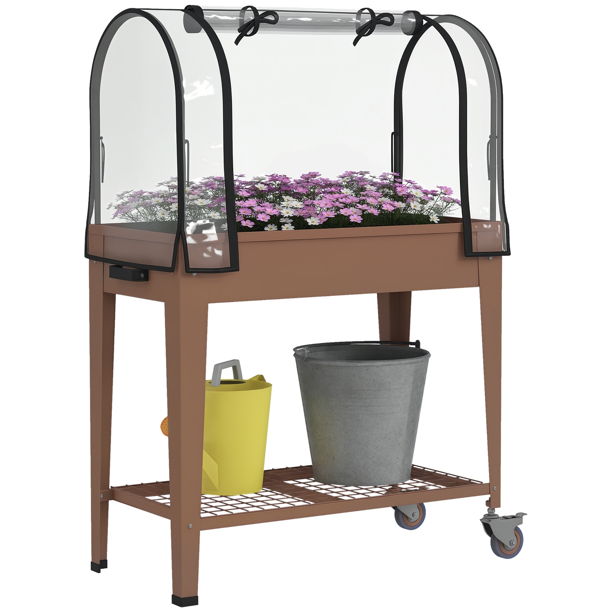 Hochbeet, Mit Plane Und Rollen, 80 X 40 X 120 Cm, Braun