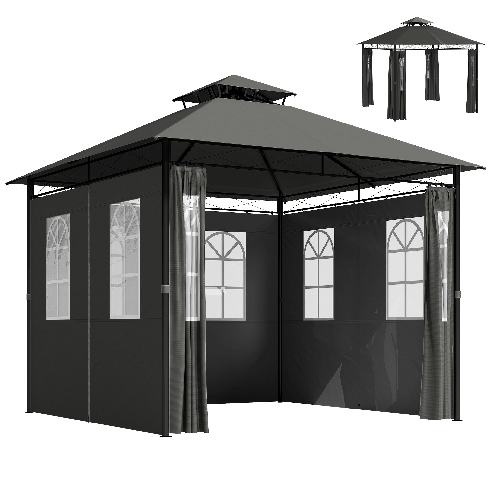 Gartenpavillon, Mit Dach, 300 X 300 X 288 Cm, Dunkelgrau