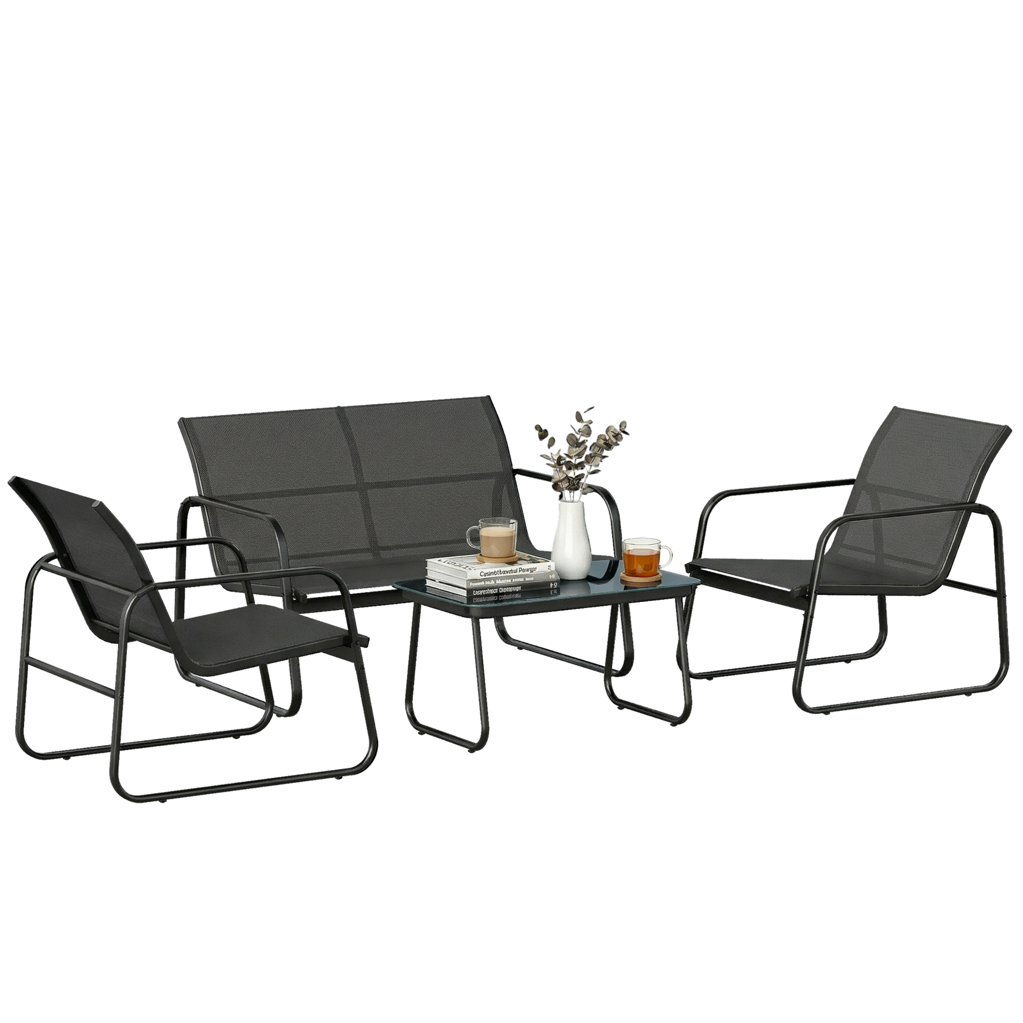 Gartenmöbel-set, 4er-set, 112 X 73 X 74 Cm, Dunkelgrau Und Schwarz