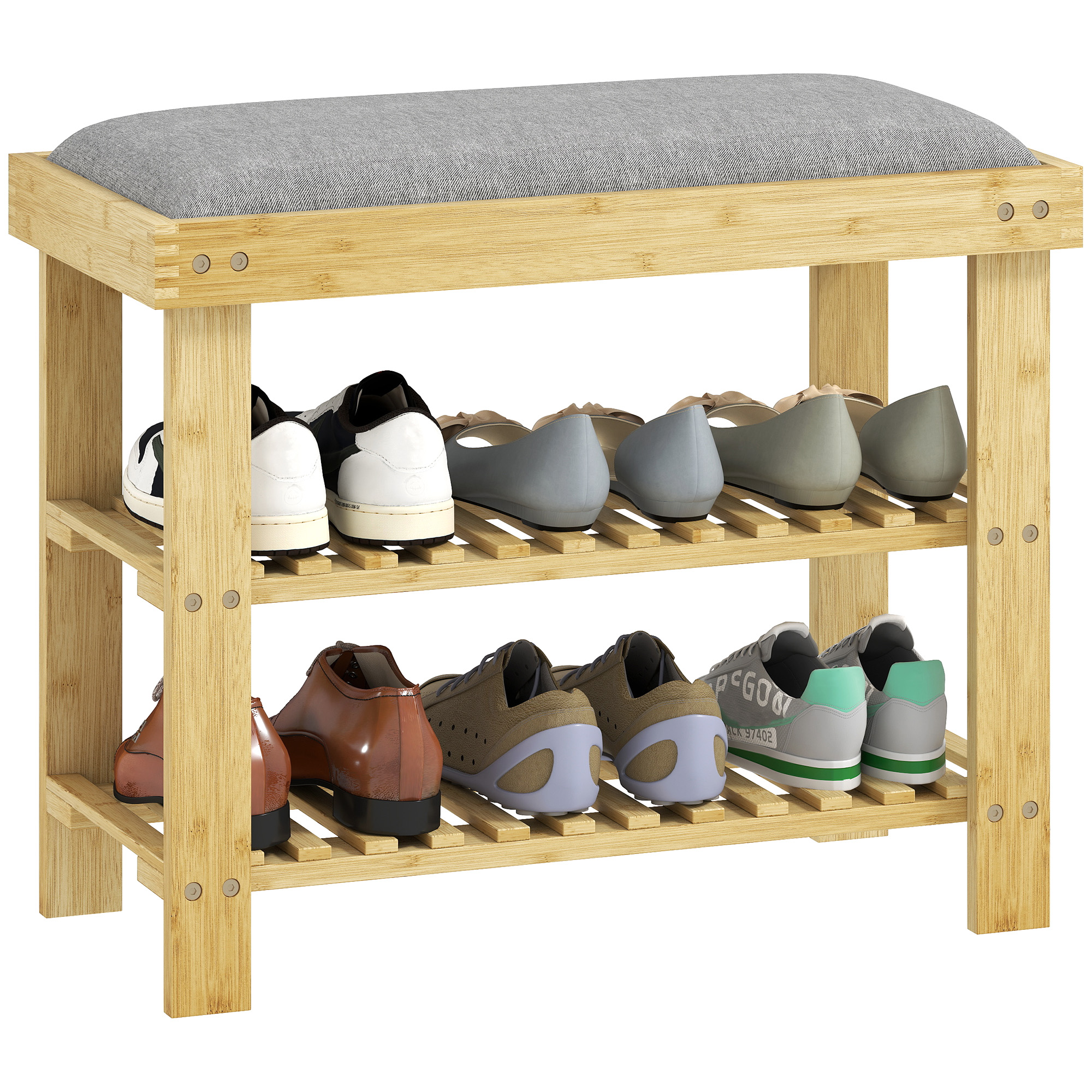Schuhbank Aus Bambus, 3 Ebenen, Skandinavischer Stil, 60 X 29 X 49 Cm, Grau