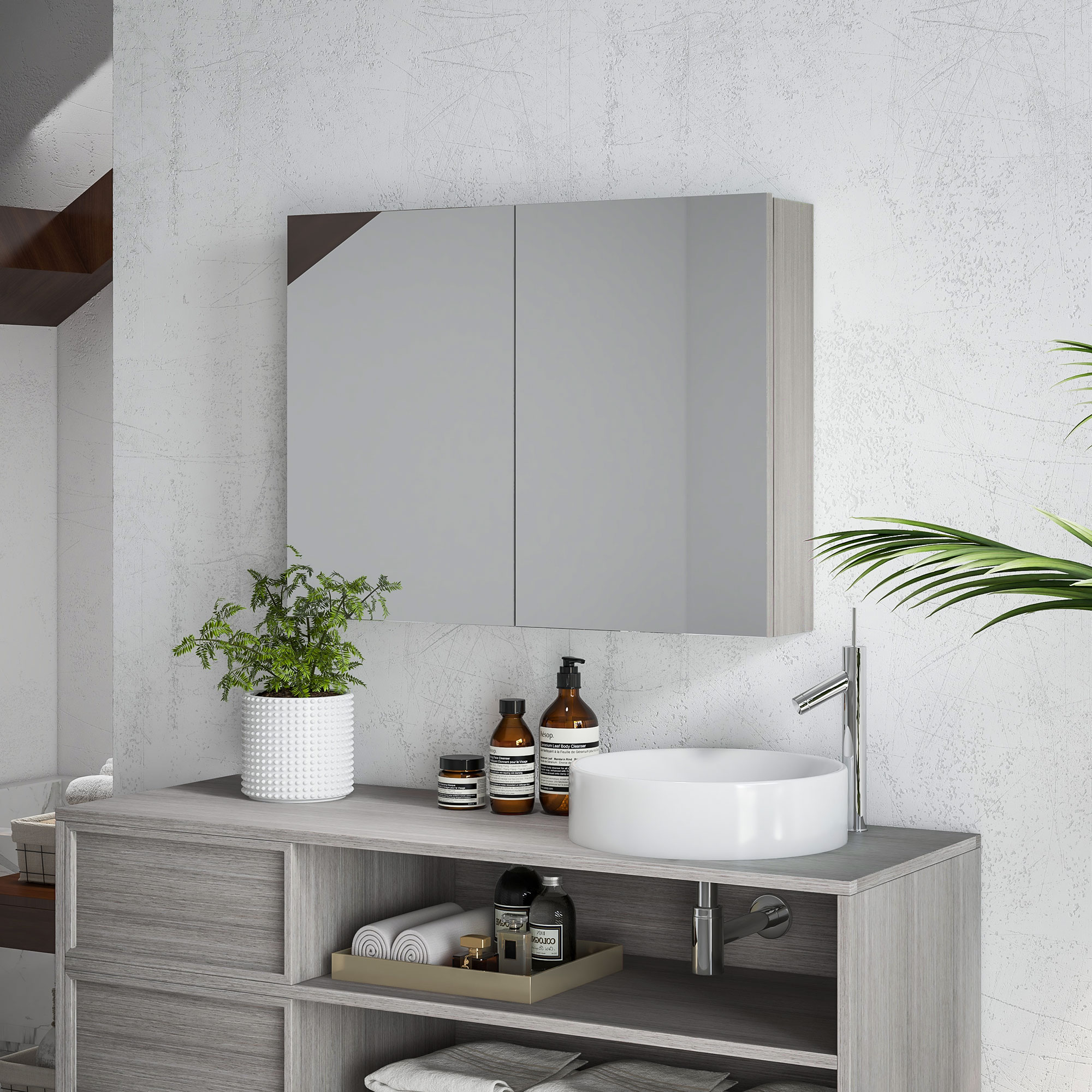 Badezimmer-wandschrank, Feuchtigkeitsbeständig, 80 X 15 X 60 Cm, Grau