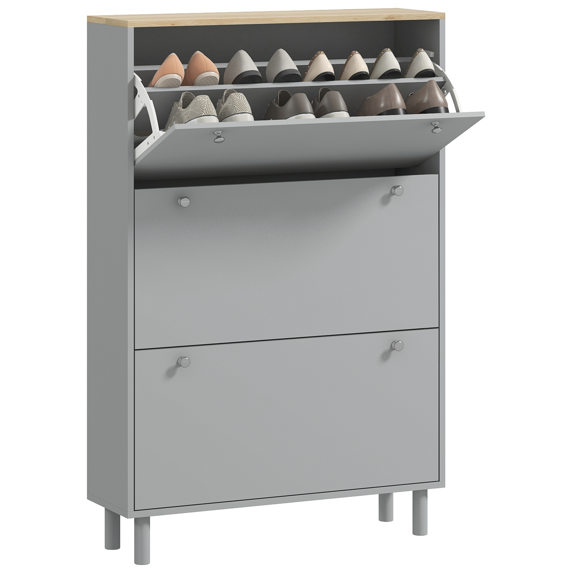 Schuhschrank, Mit Klapptüren, 80 X 23,5 X 121 Cm, Grau
