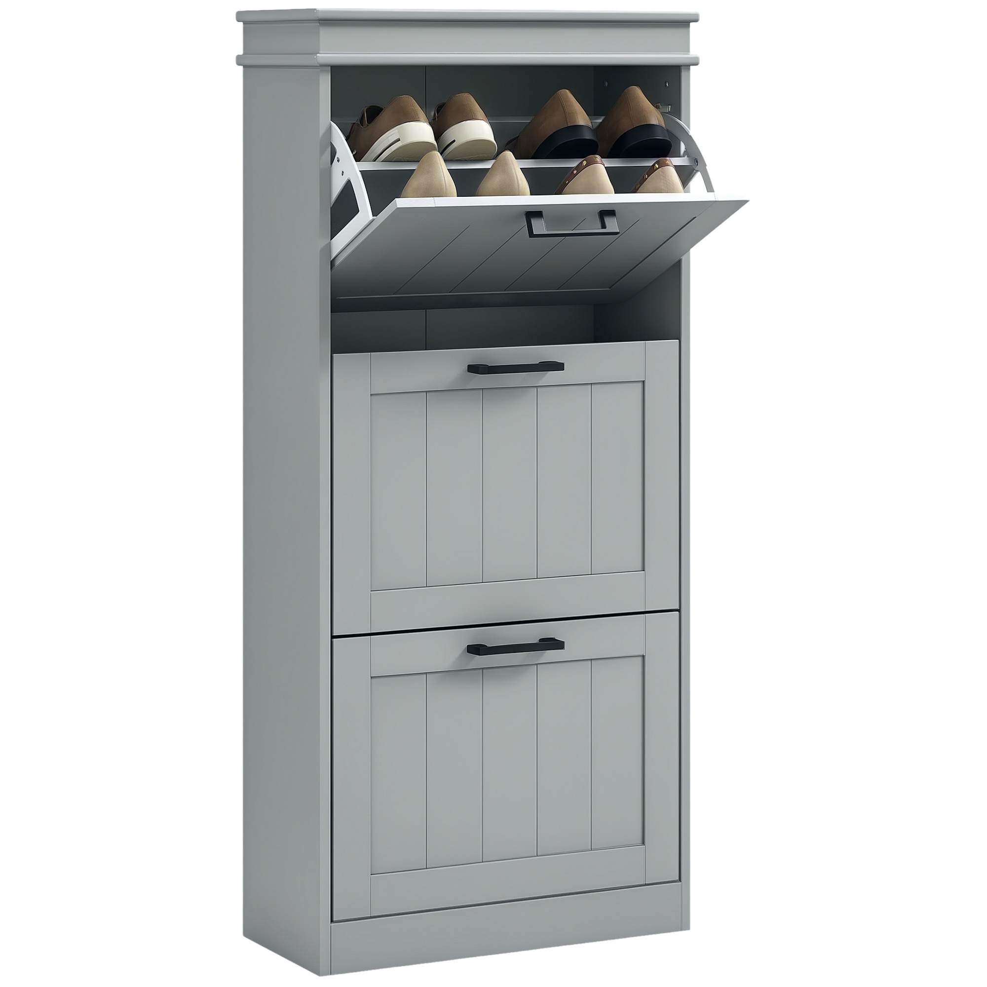 Schuhschrank, Klappschubladen, 54 X 24 X 117,5 Cm, Grau