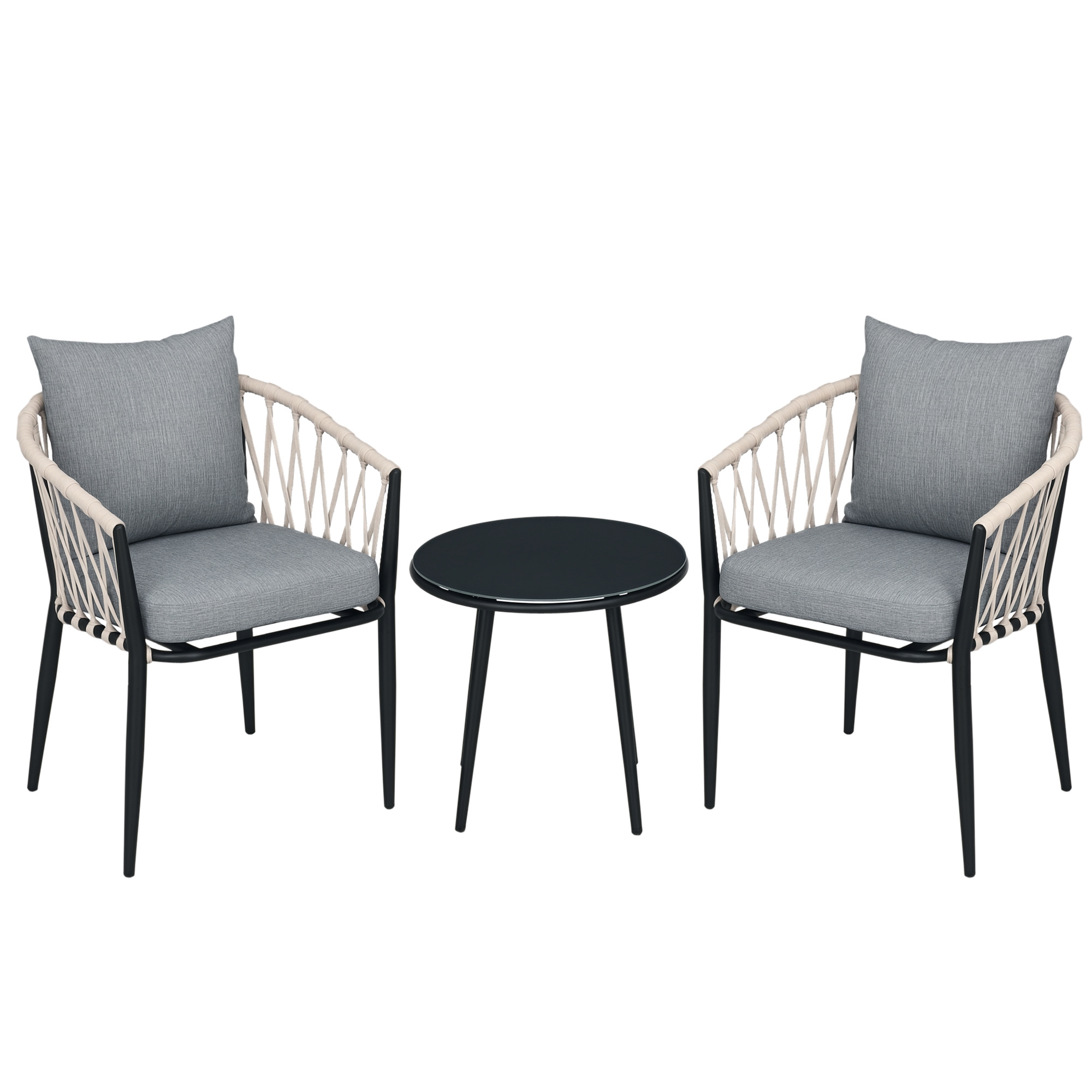 Gartenmöbelset, Mit 2 Sesseln Und Tisch, 57 X 60 X 75 Cm, Grau