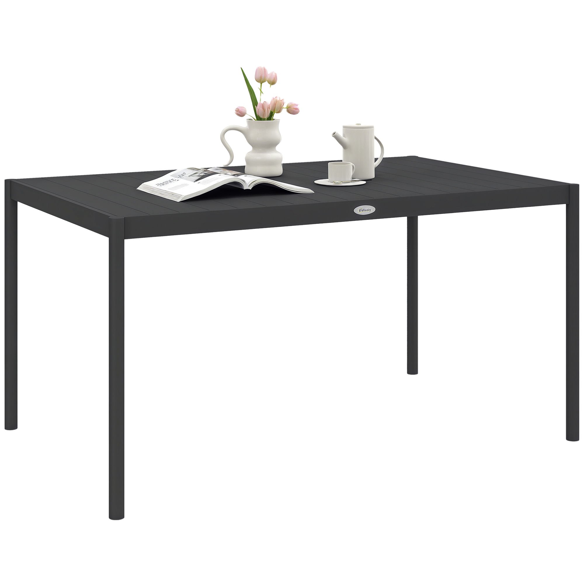 Gartentisch 6 Personen, Lattenablage, 145 X 90 X 74 Cm, Grau