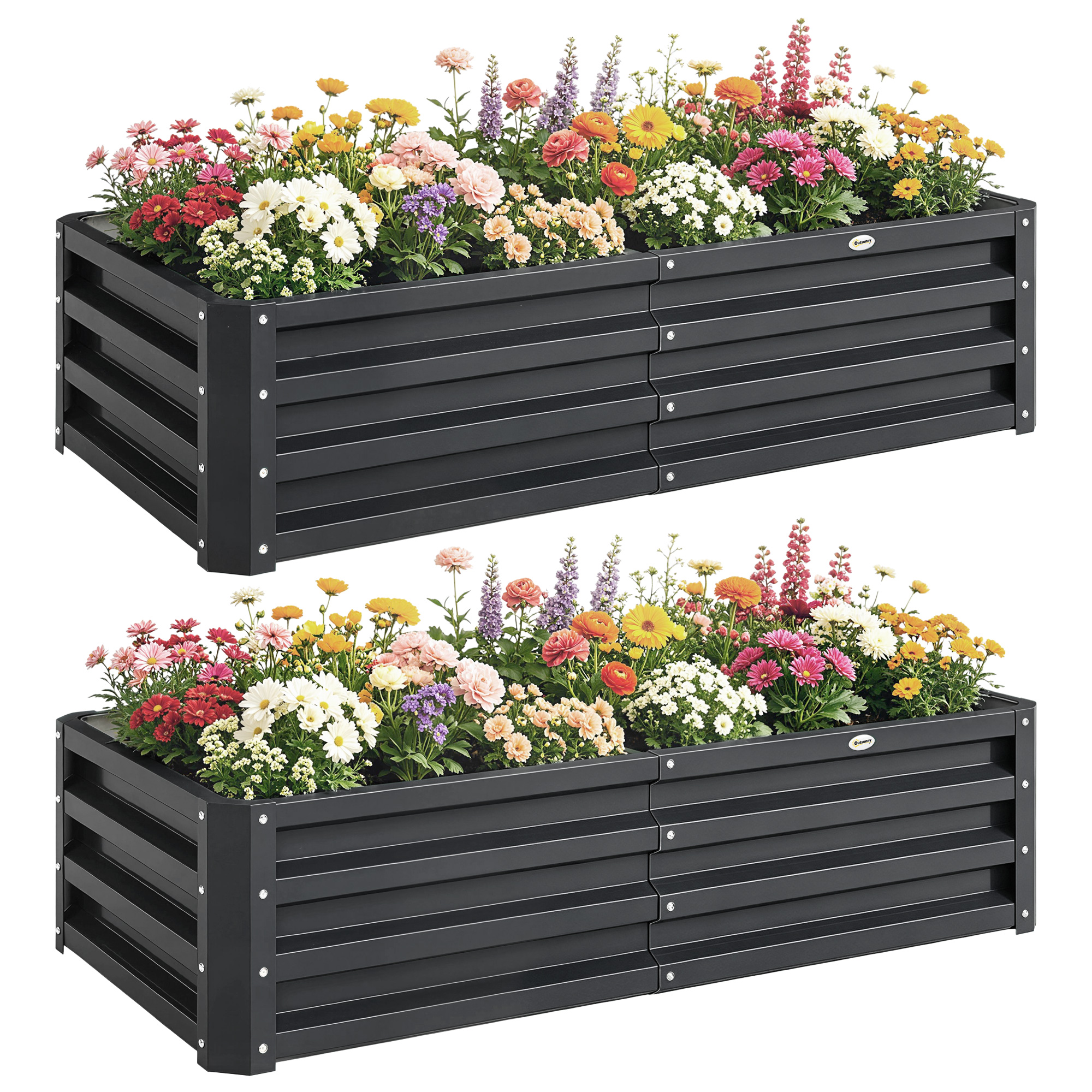 2er-set Hochbeete, Wellblech, 120 X 60 X 30,5 Cm, Grau