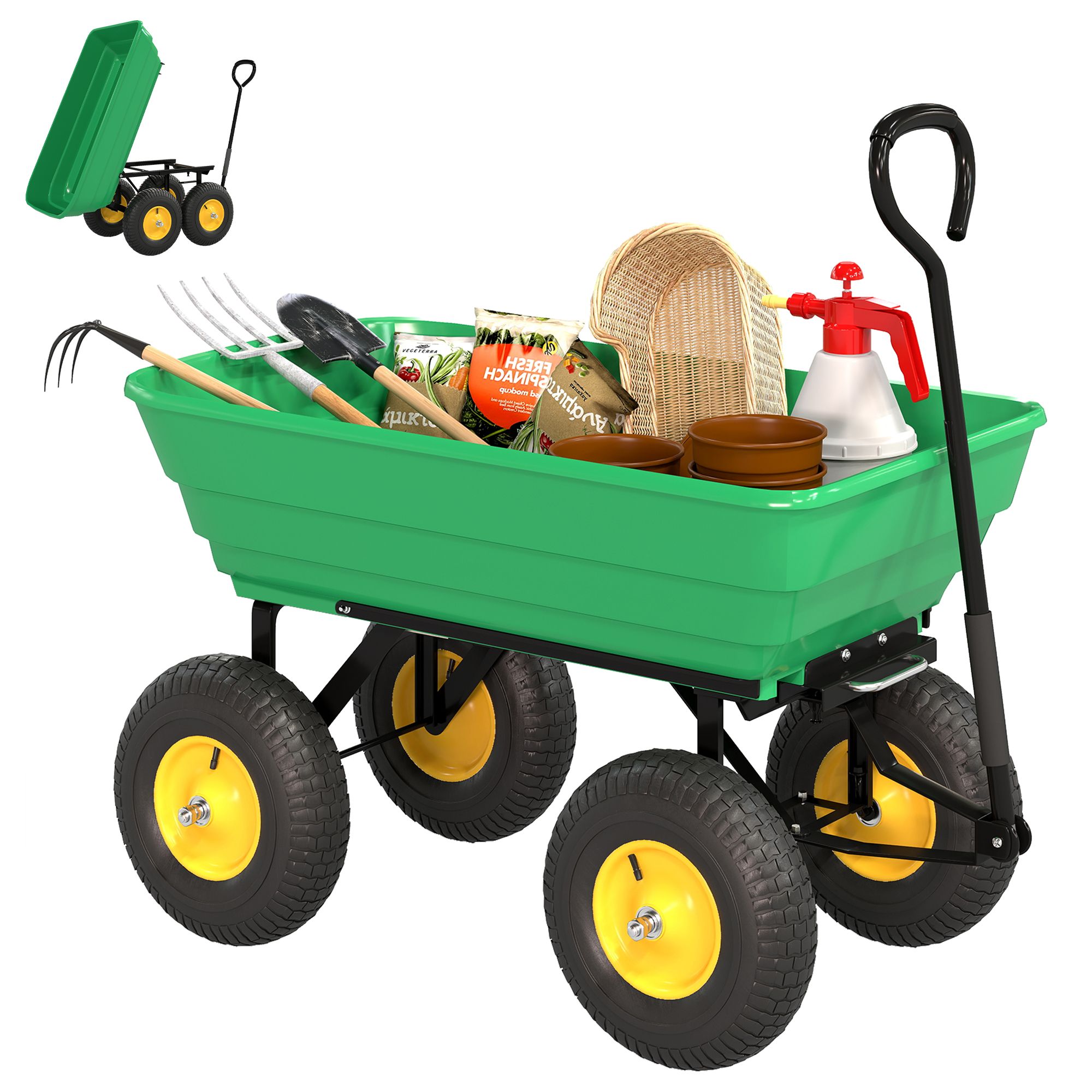 Gartenwagen, 4 Räder, 109 X 52 X 94 Cm, Grün