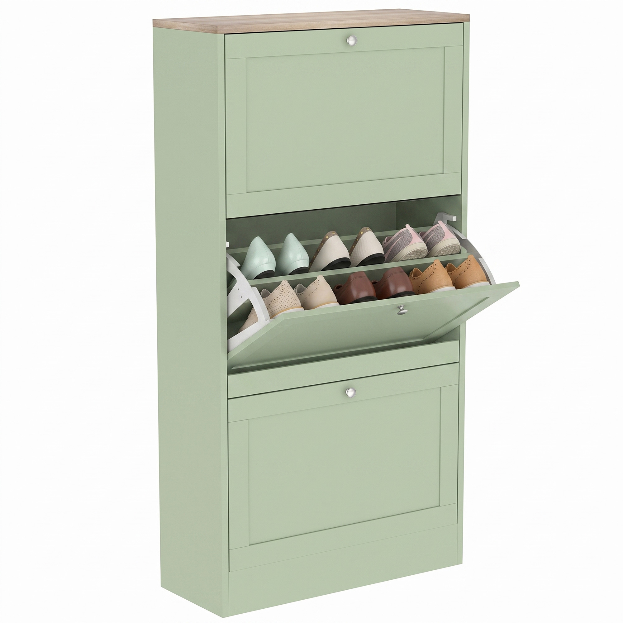 Schuhschrank, Klappschubladen, 60 X 23,5 X 115 Cm, Grün