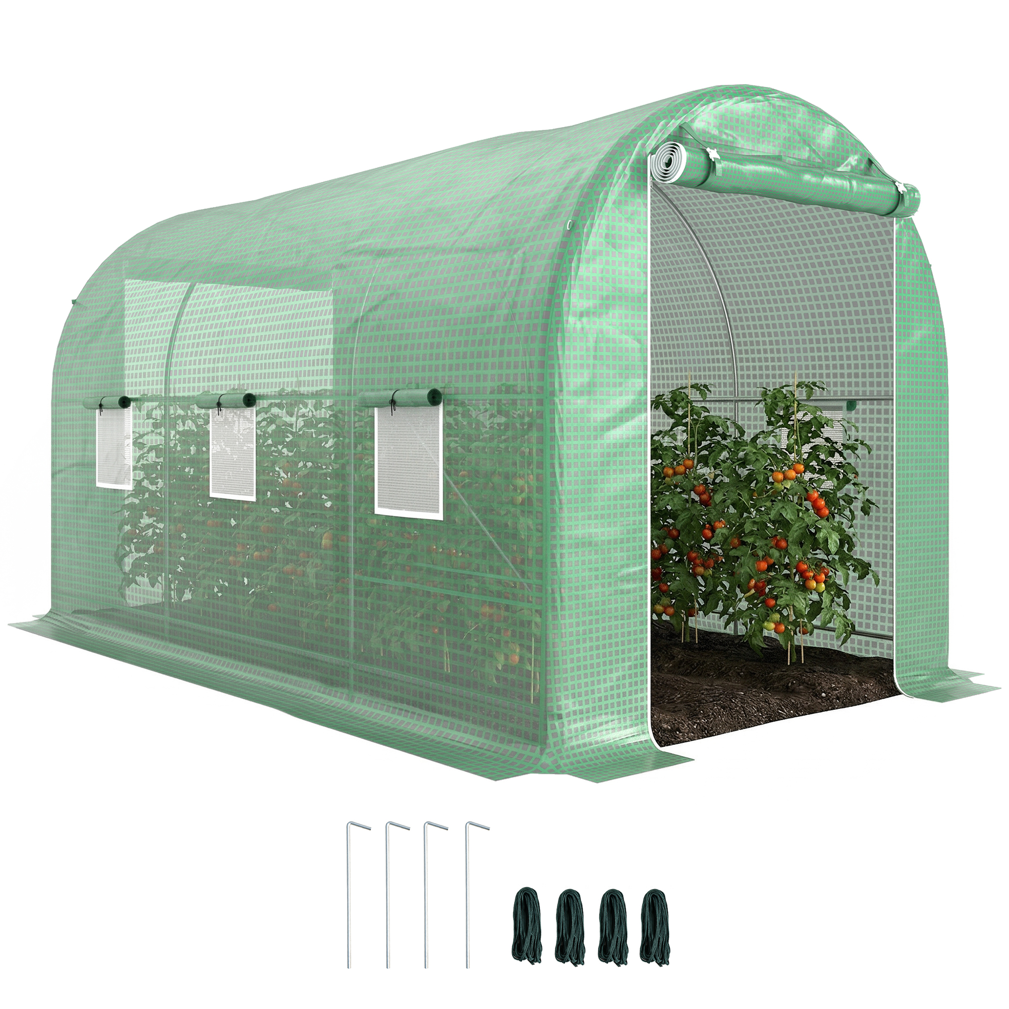 Garten-tunnelgewächshaus 8 M², Mit Reißverschlusstür, 400 X 200 X 205 Cm, Grün