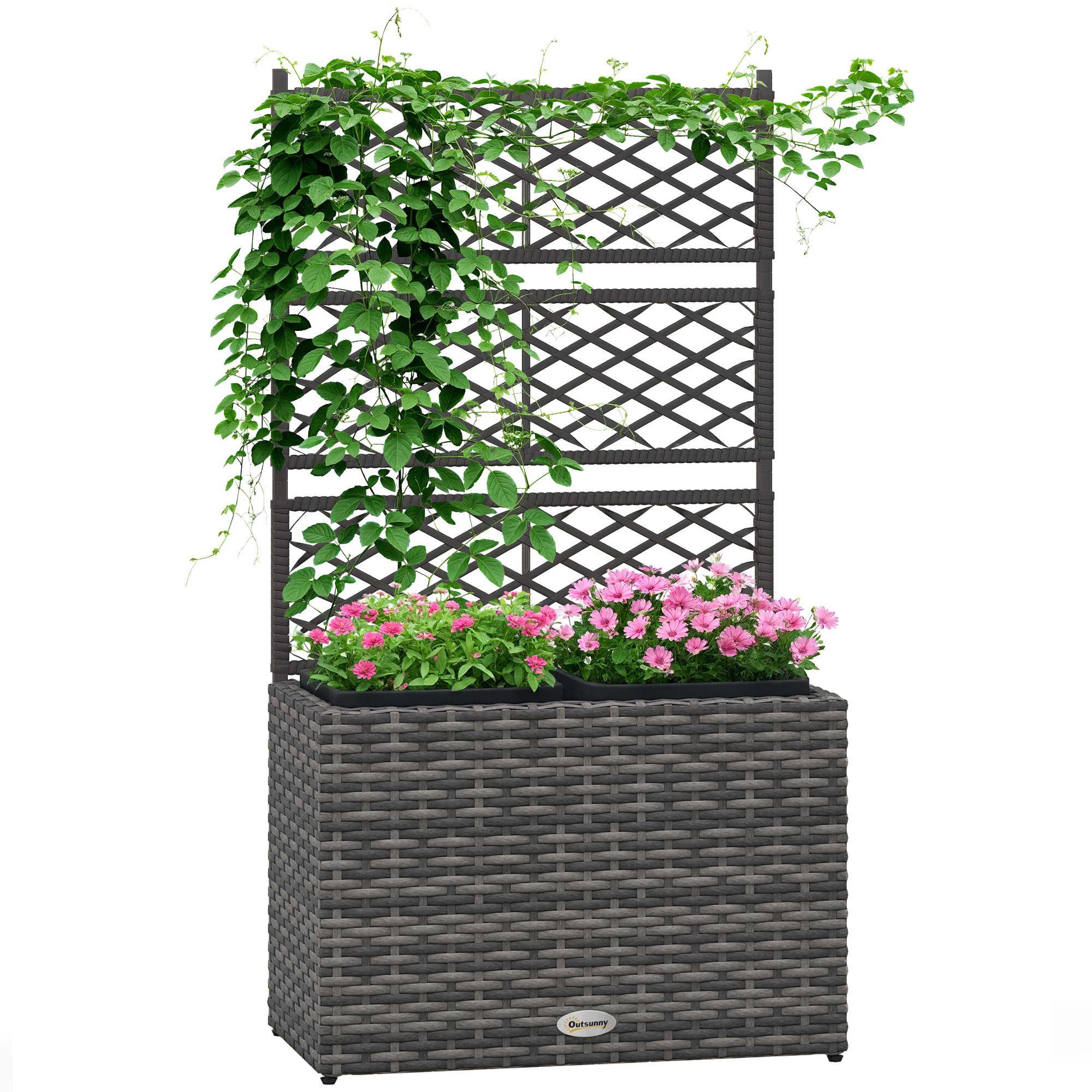 Blumenkasten, Mit Rankgitter, 57 X 30 X 107 Cm, Hellgrau