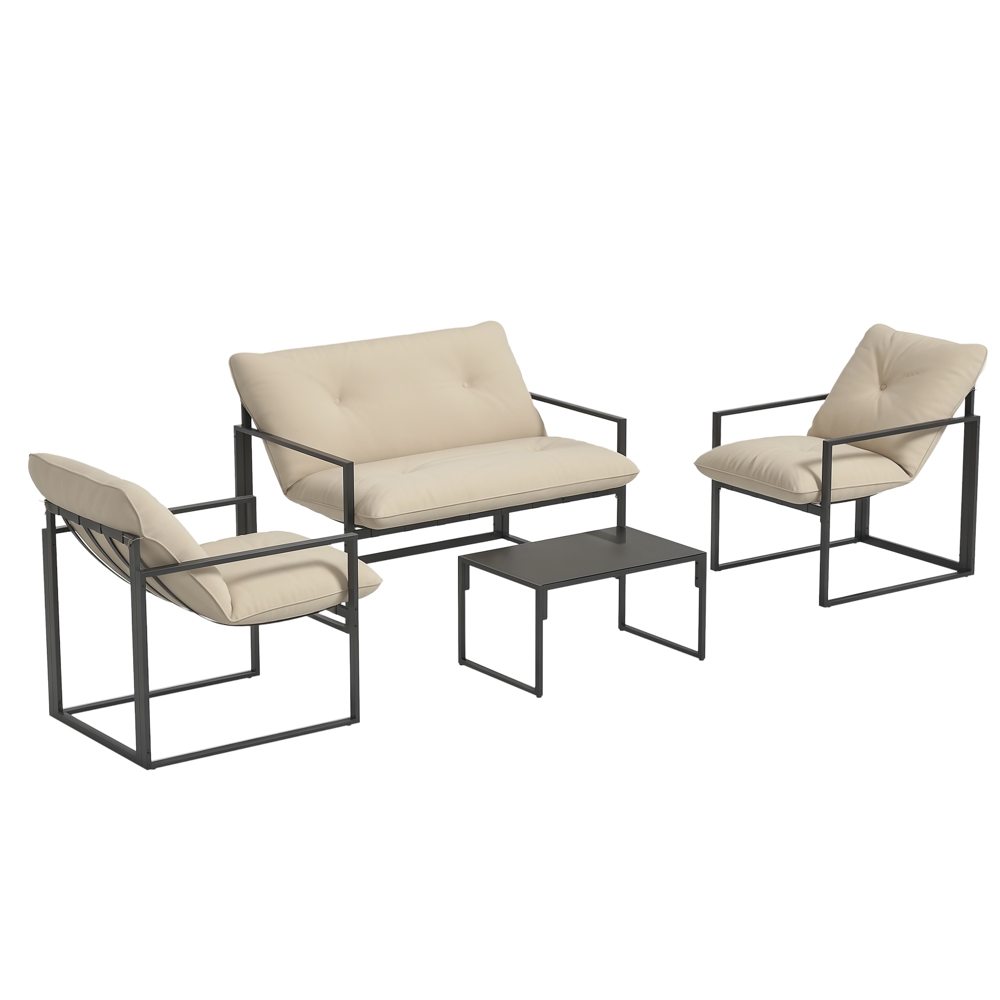 Gartenmöbelset, Mit Sofa Und Sesseln, 114 X 70 X 67 Cm, Hellgrau