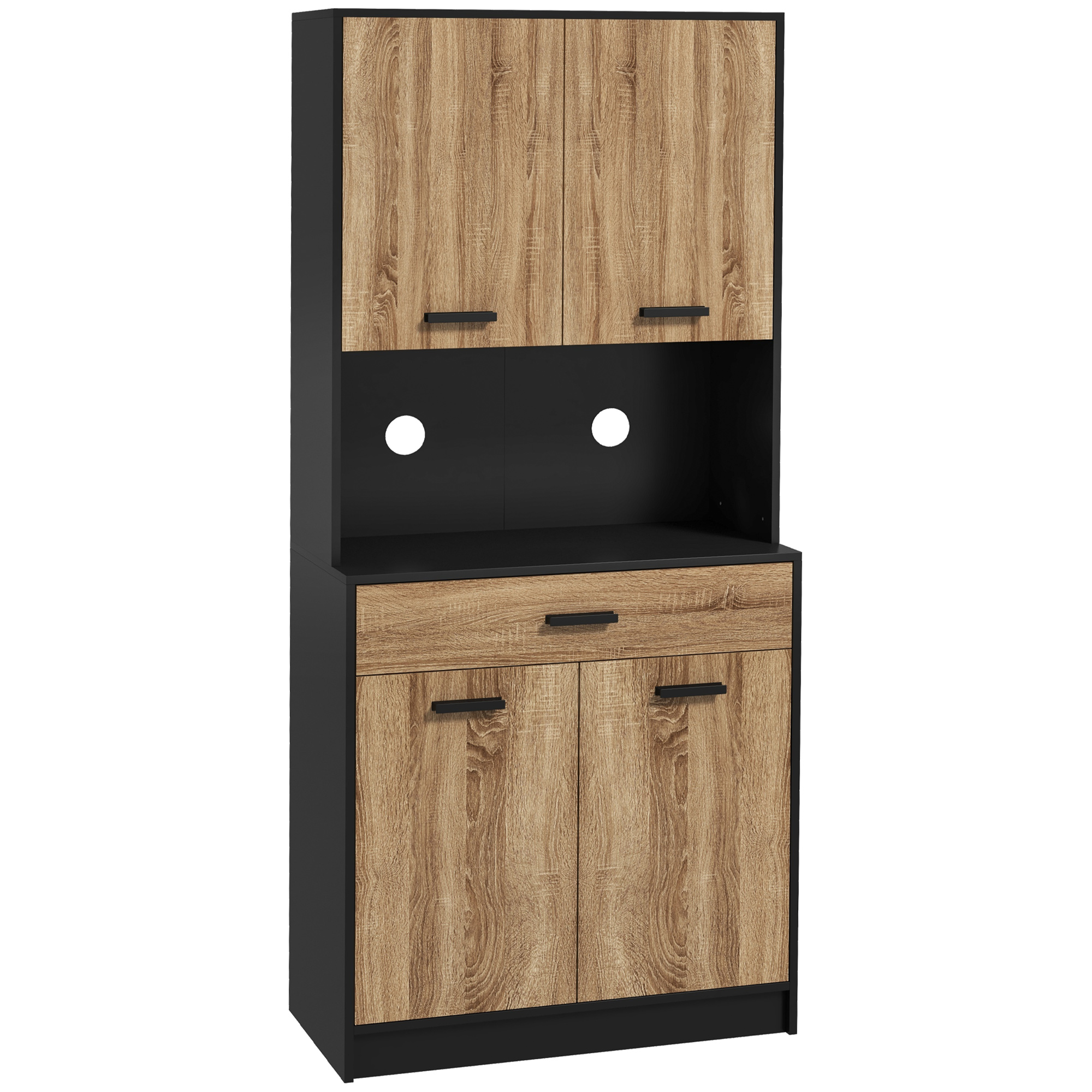 Küchenoberschrank, Mit Türen Und Schubladen, 80 X 40 X 180 Cm, Natur