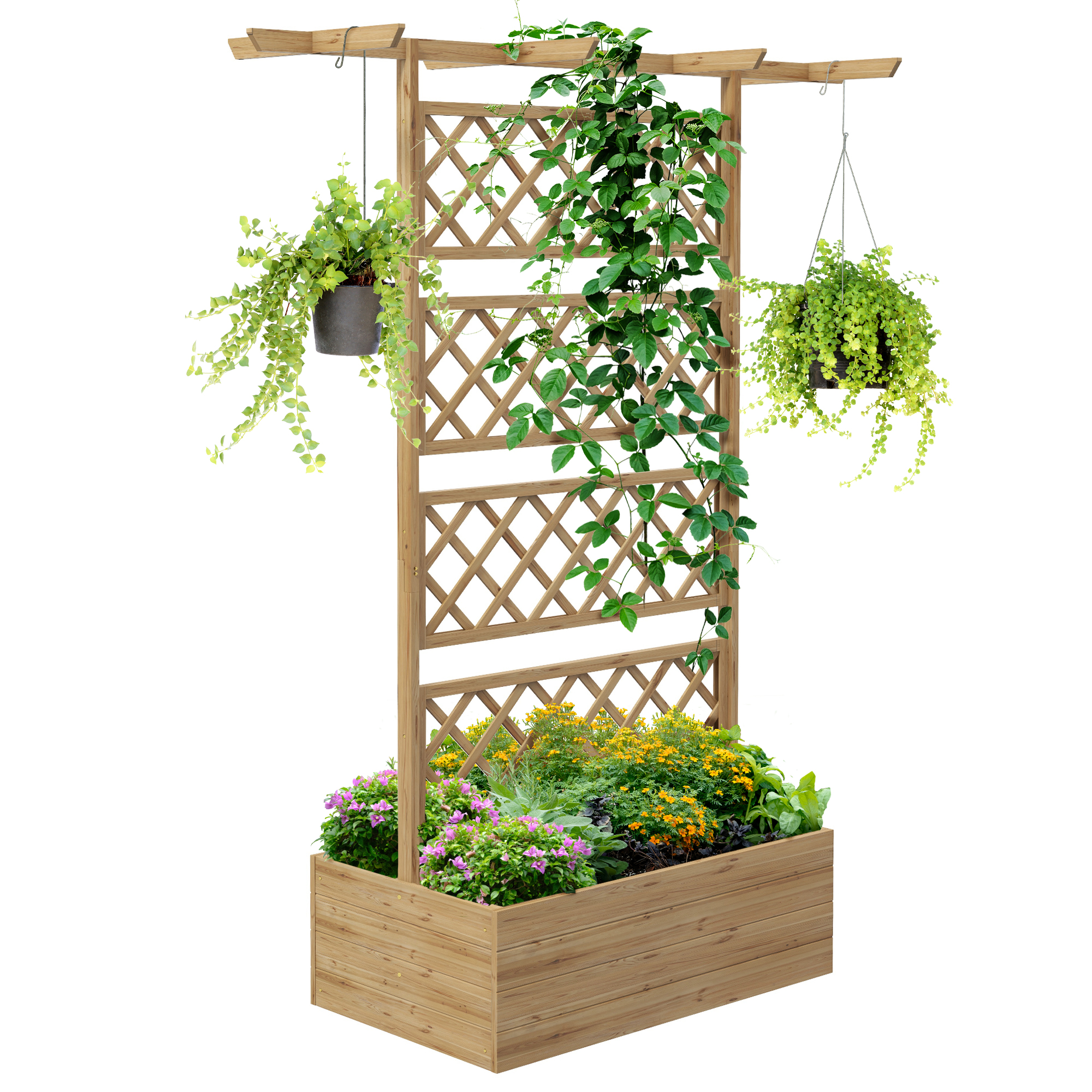 Blumenkasten Mit Rankgitter Und Sichtschutz, 160 X 55 X 183 Cm, Natur