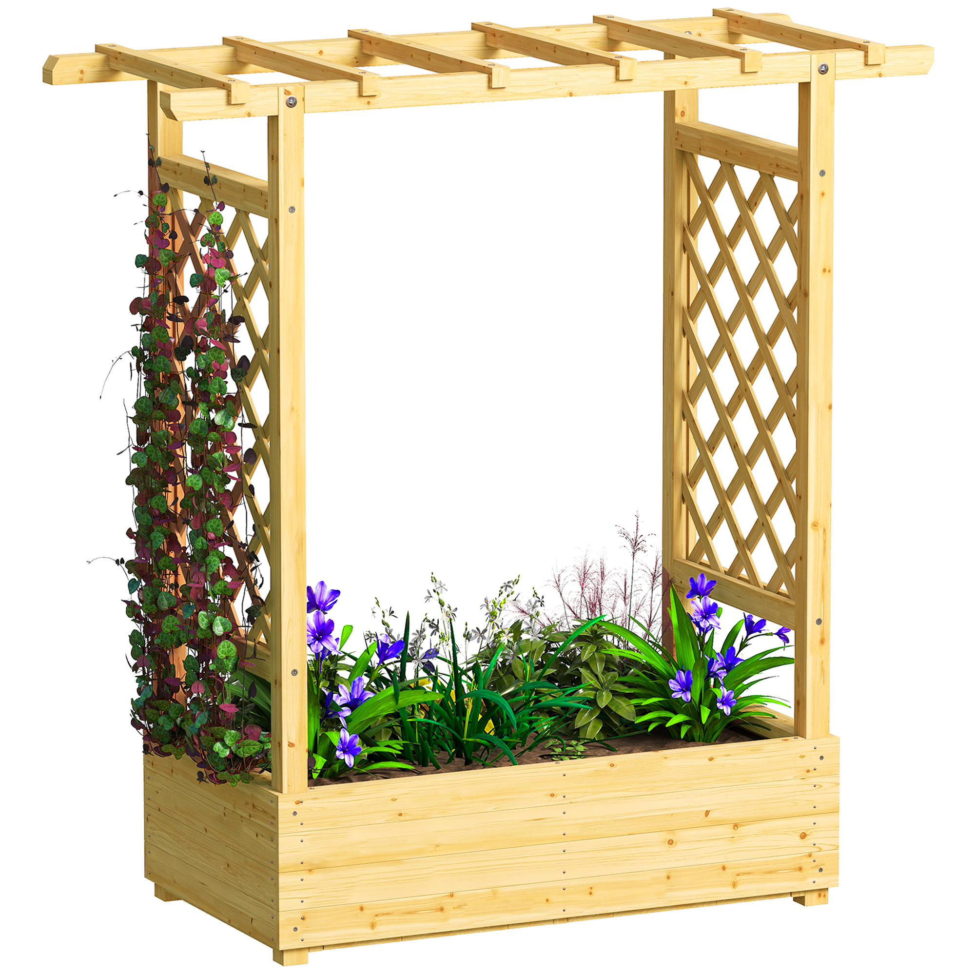 Blumenkasten Mit Rankgitter Und Sichtschutz, 110 X 44 X 113 Cm, Natur
