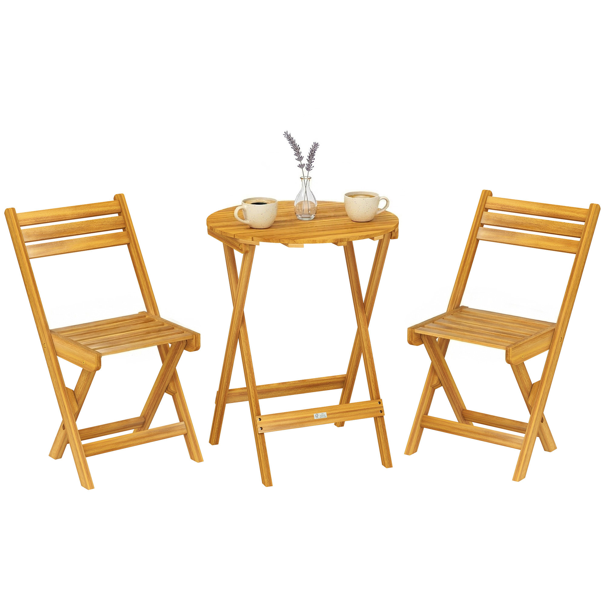Garten-bistro-set, 60 X 60 X 75 Cm, Natur