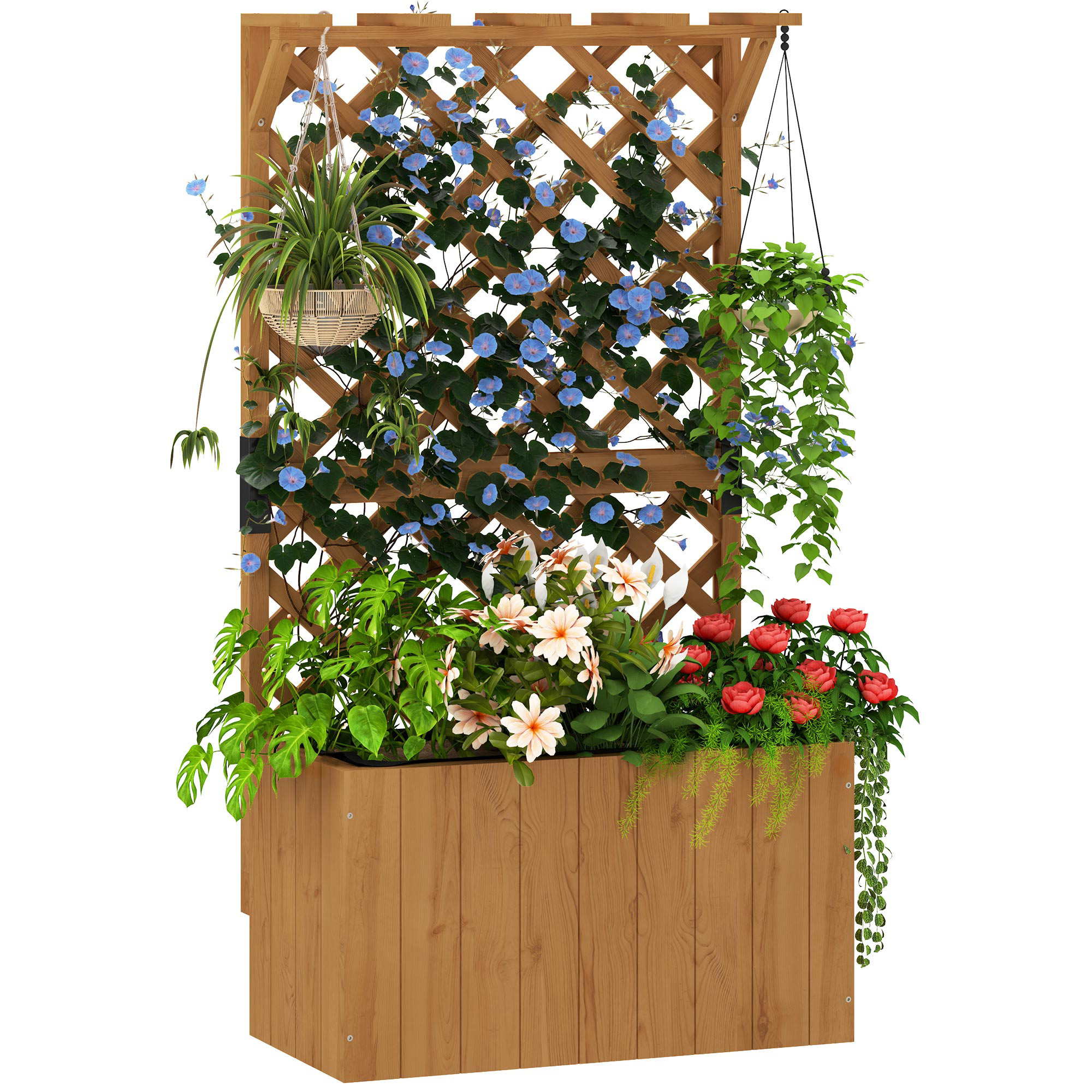 Blumenkasten Mit Rankgitter, Lattenboden, 64 X 33 X 122 Cm, Natur