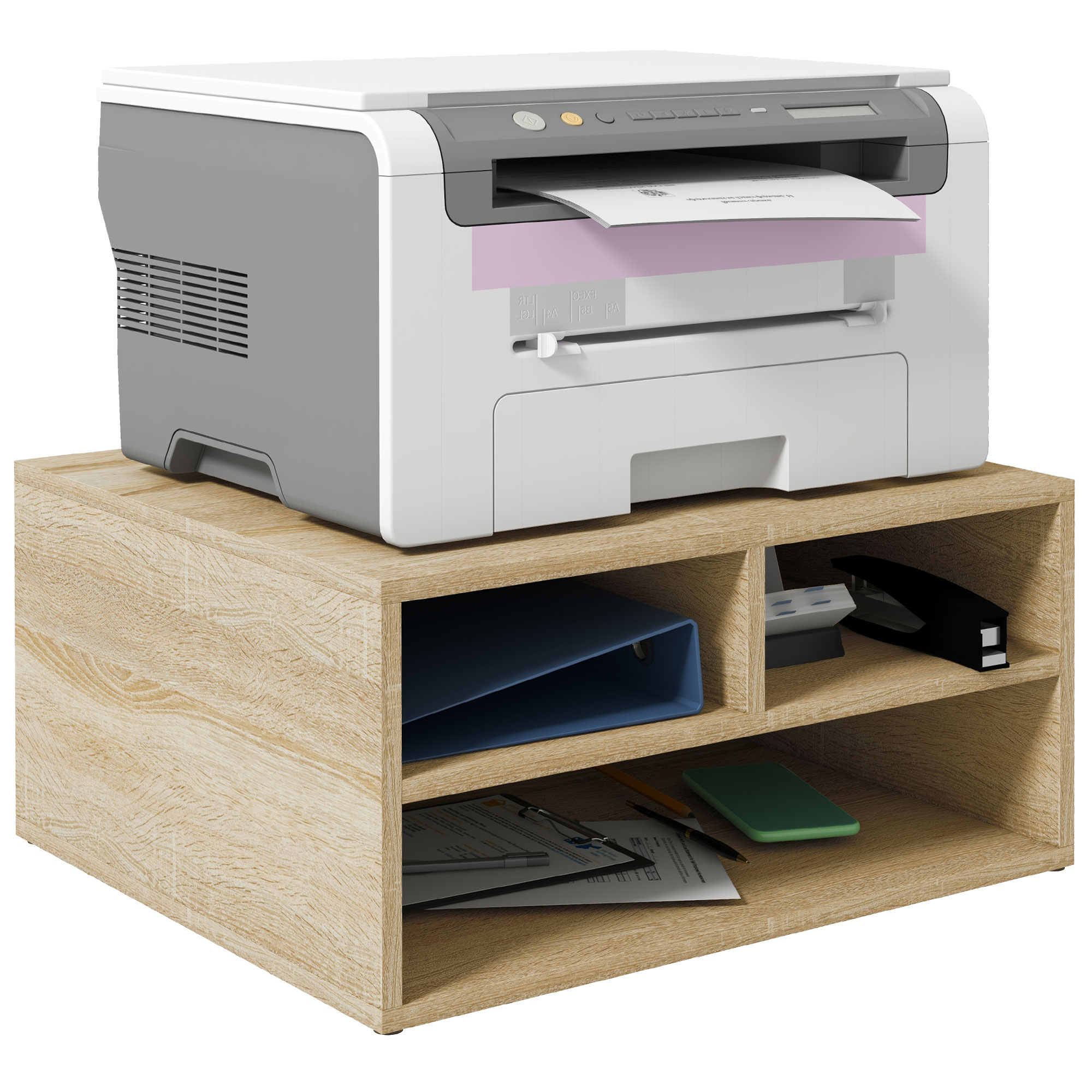 Schreibtisch-organizer, 3 Fächer, Druckerablage, 47 X 40 X 22,5 Cm, Natur