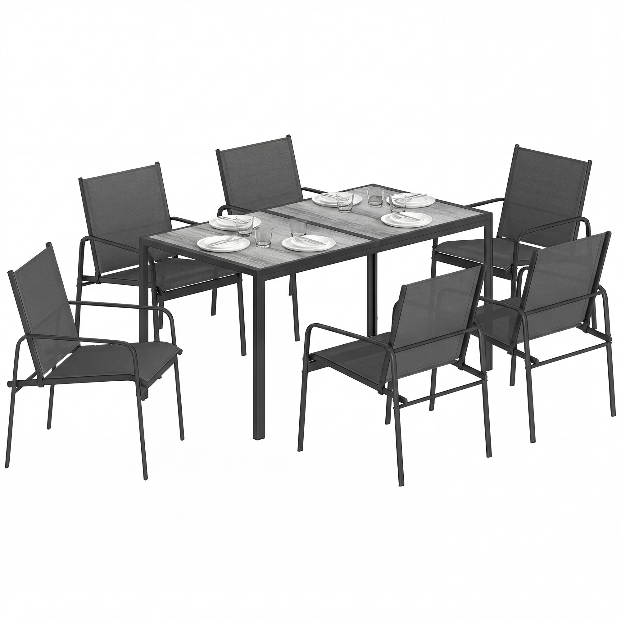 Gartenmöbelset, Tisch- Und Stuhlset, 150 X 80 X 74 Cm, Schwarz