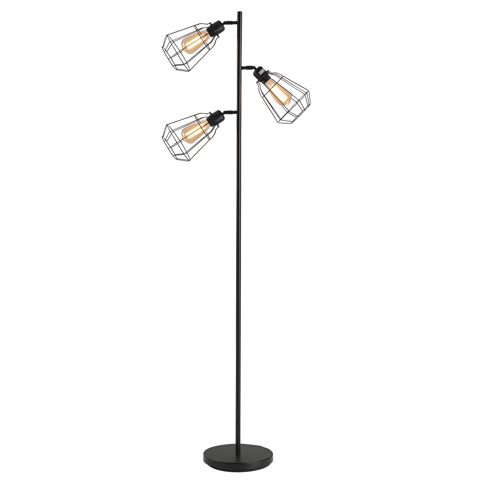 Design-stehlampe Im Industrie-stil, 3 Glühbirnen, 36 X 36 X 165 Cm, Schwarz