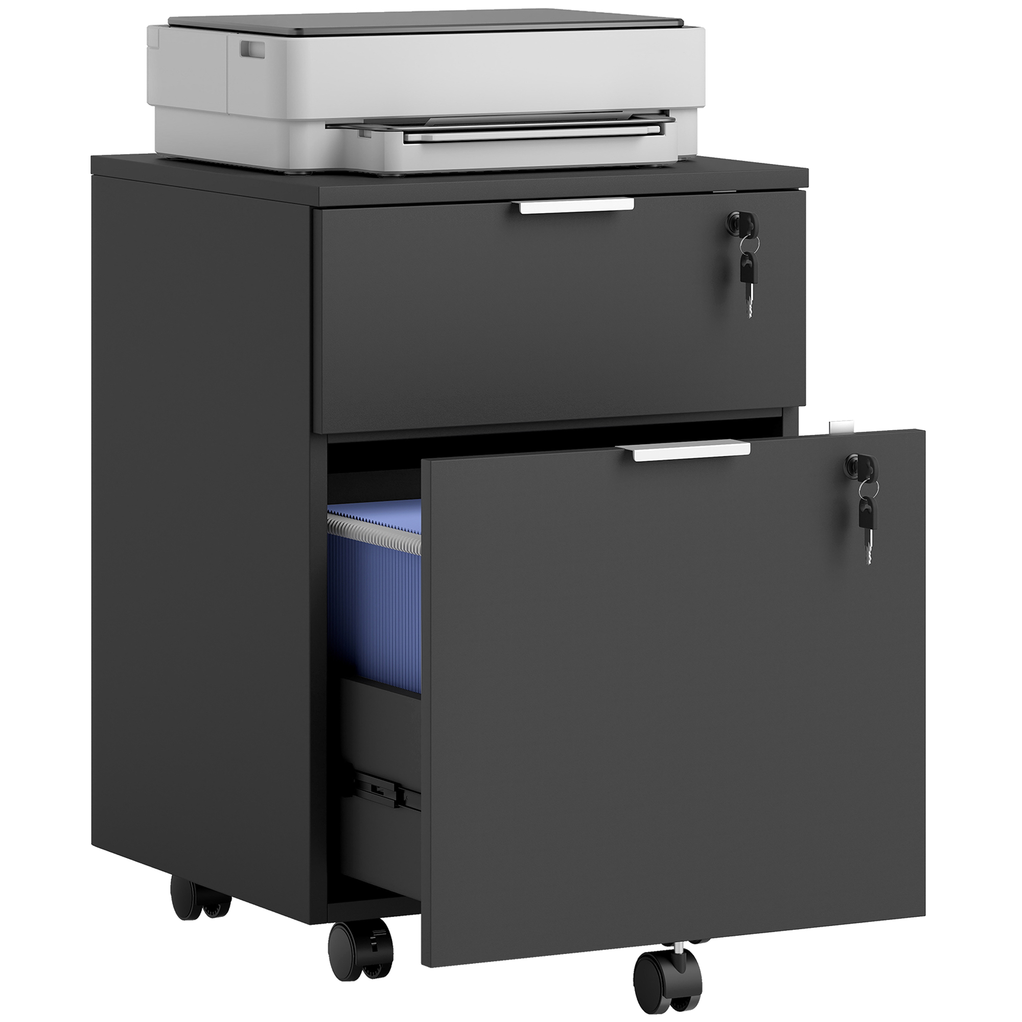 Bürocontainer Mit 2 Schubladen, Abschließbar, 42 X 40 X 60 Cm, Schwarz