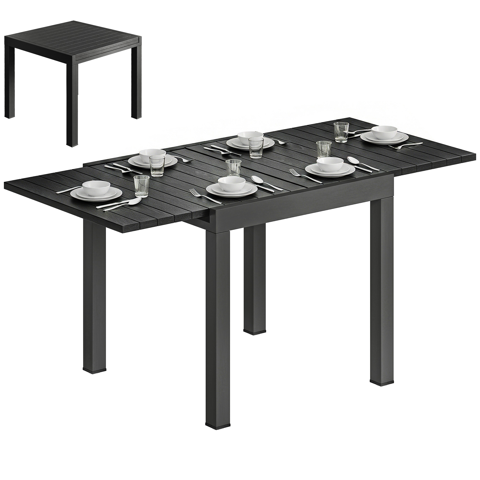 Gartentisch, Ablagefläche Aus Sicherheitsglas, 160 X 80 X 75 Cm, Schwarz
