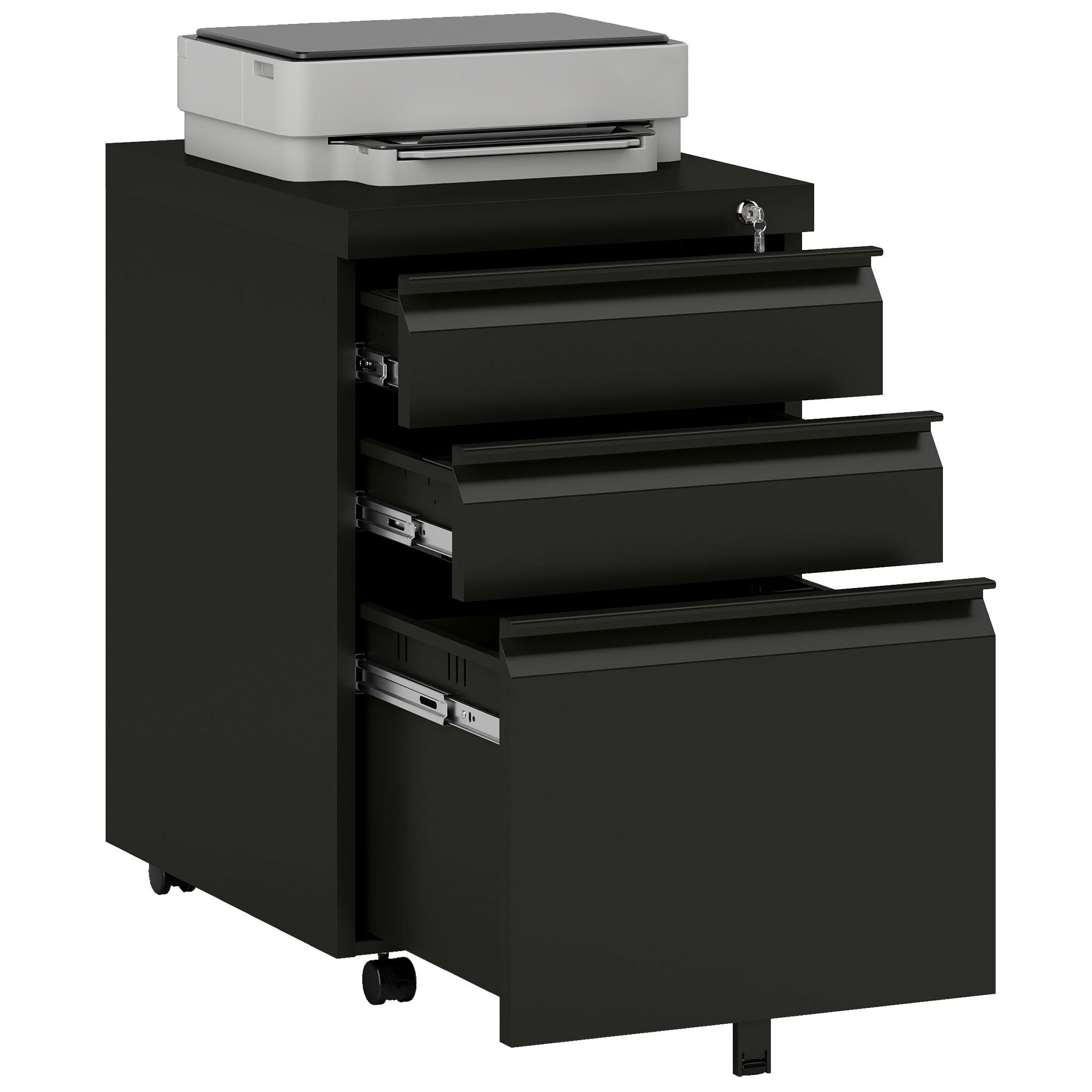 Rollcontainer, Mit Schubladen, 39 X 48 X 60 Cm, Schwarz