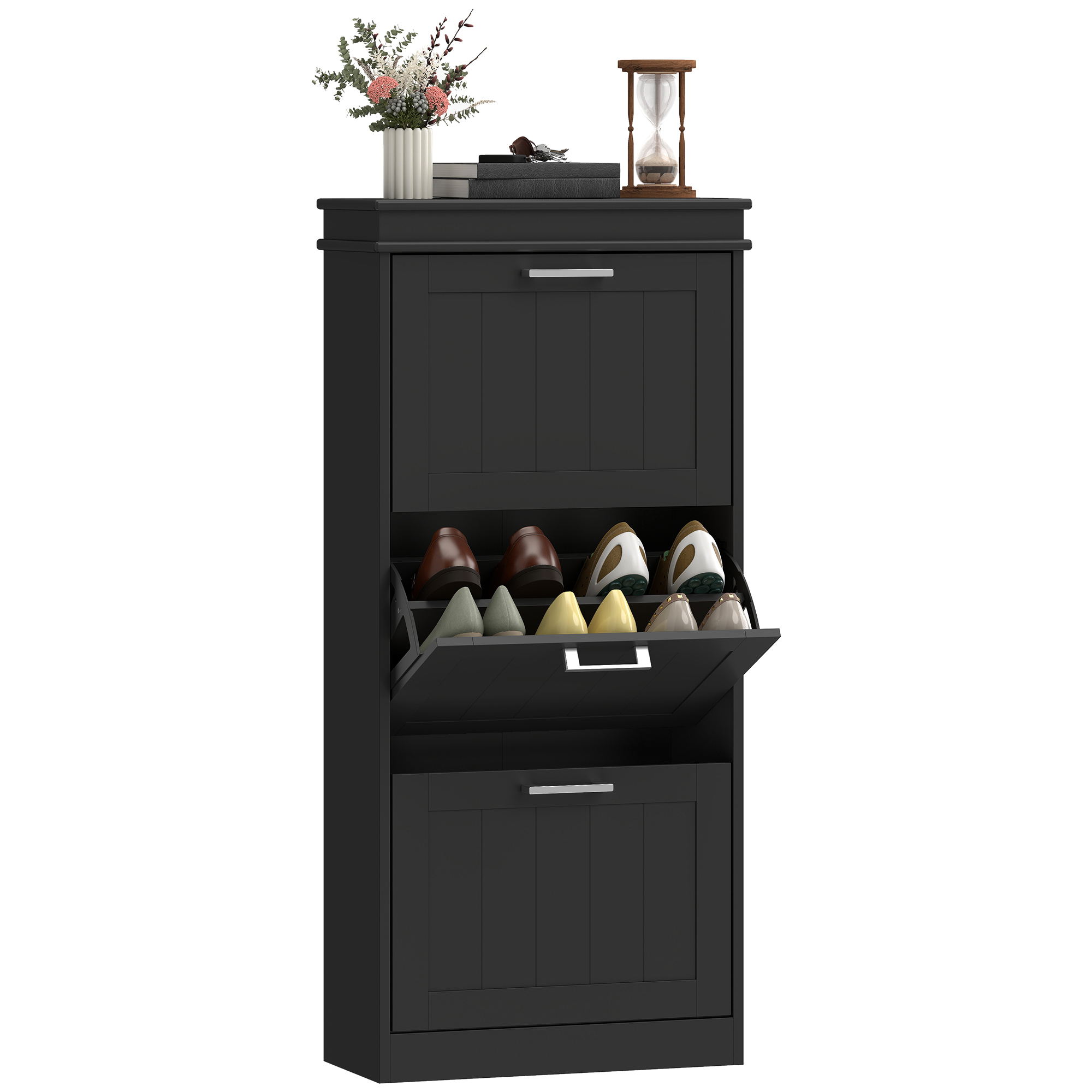Schuhschrank, Mit Klapptüren, 54 X 24 X 117,5 Cm, Schwarz