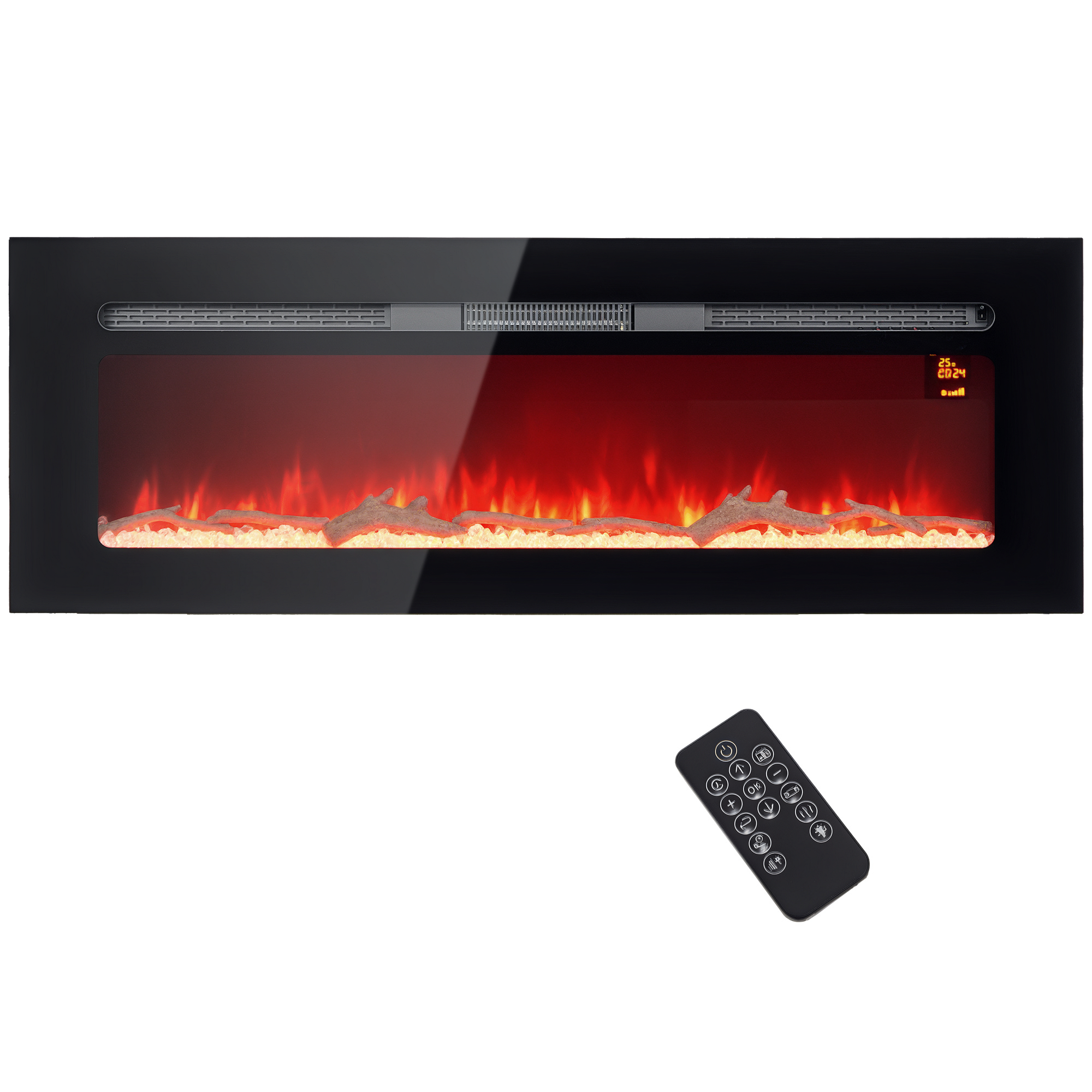 Elektrokamin, Mit Led-flammeffekt Und Fernbedienung, 127 X 15,8 X 45 Cm, Schwarz