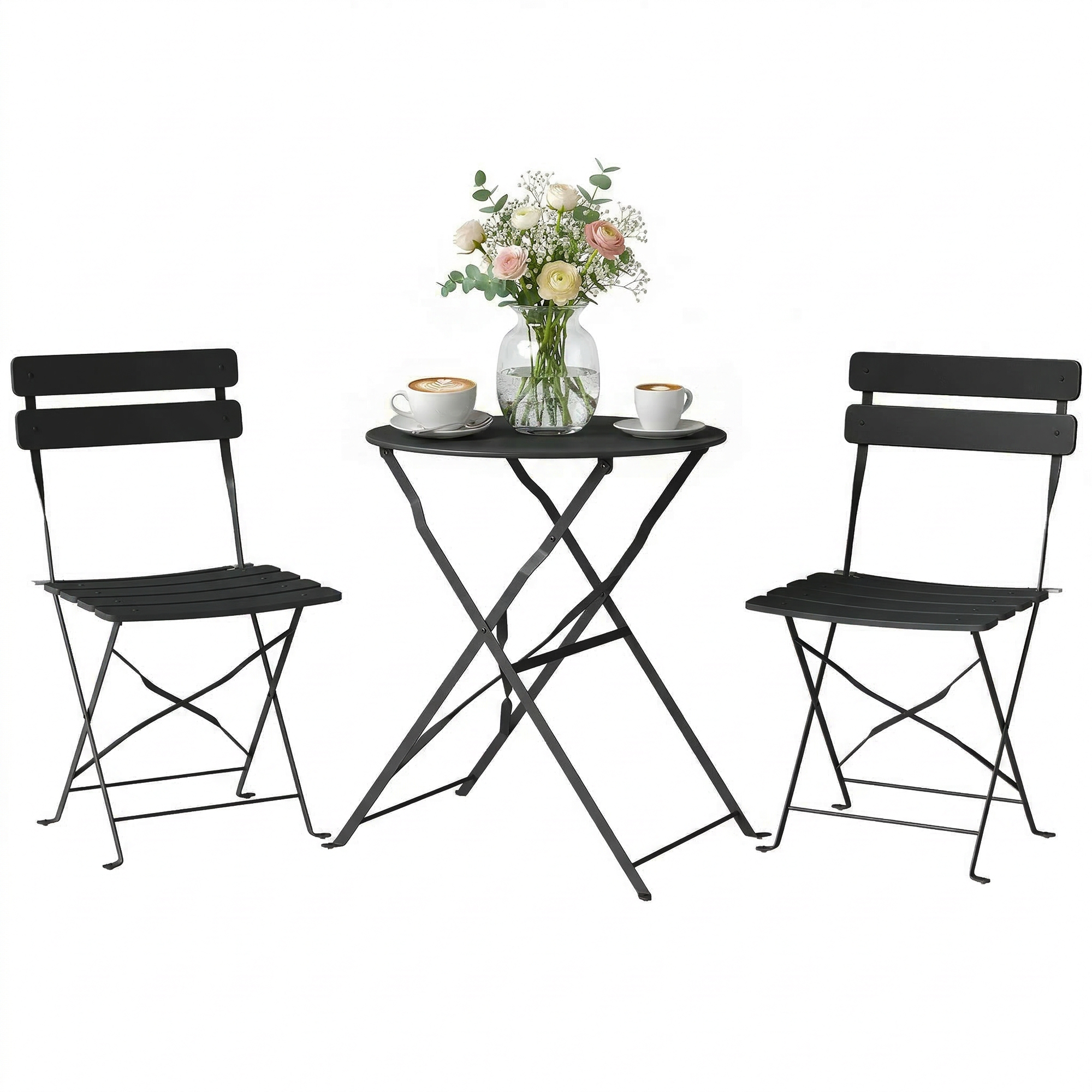 Garten-bistro-set, 3 Teile, 58 X 58 X 70 Cm, Schwarz