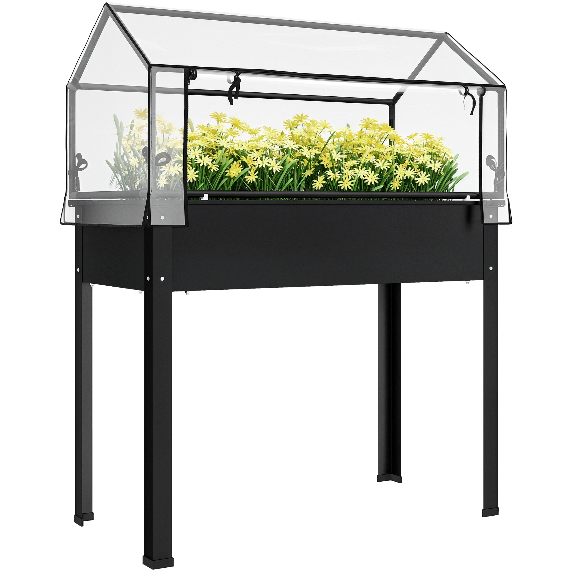 Gewächshaus, Lüftungsfenster Und Kälteschutz, 100 X 48 X 124 Cm, Schwarz