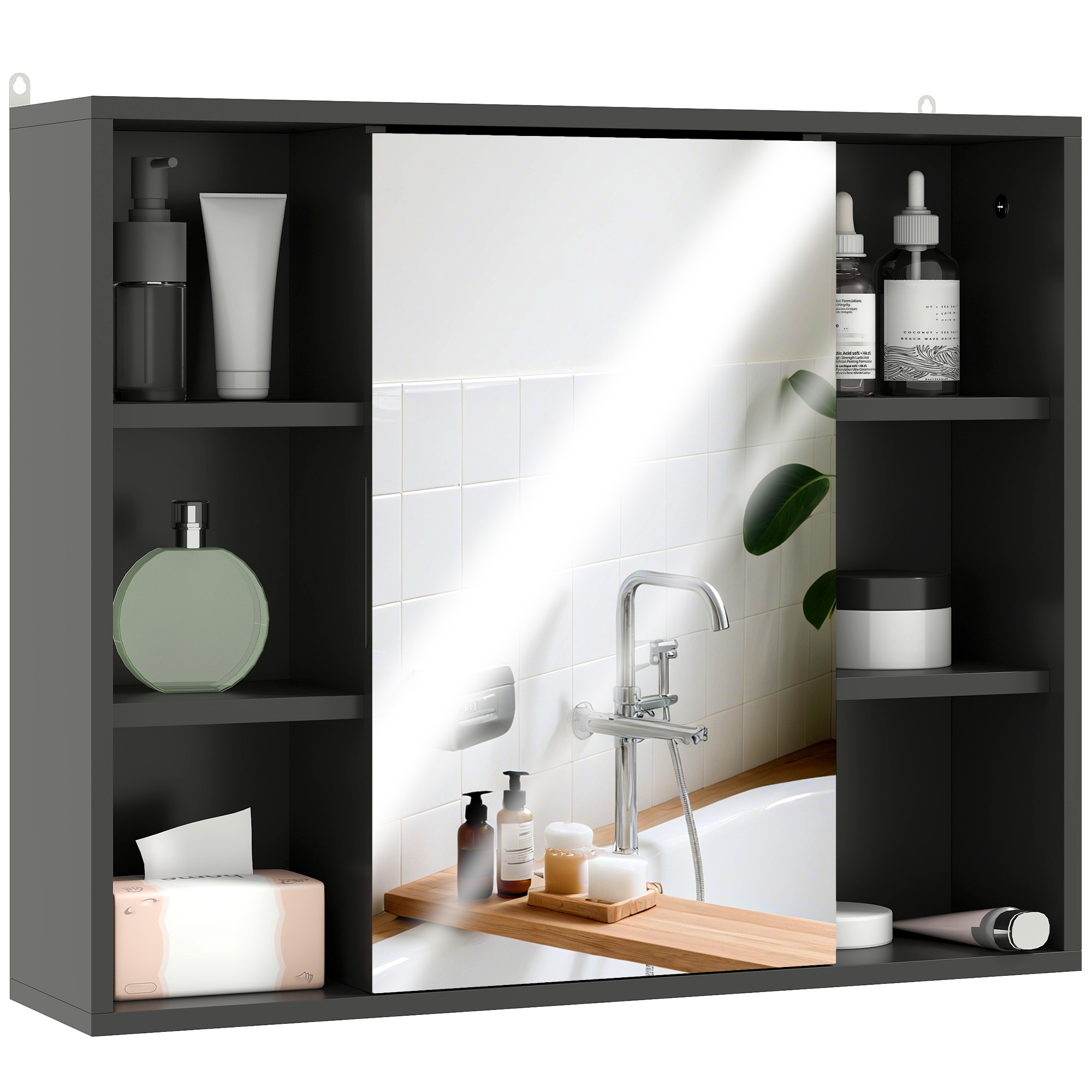 Badezimmermöbel, Mit Spiegel, 60 X 14,5 X 49,4, Schwarz