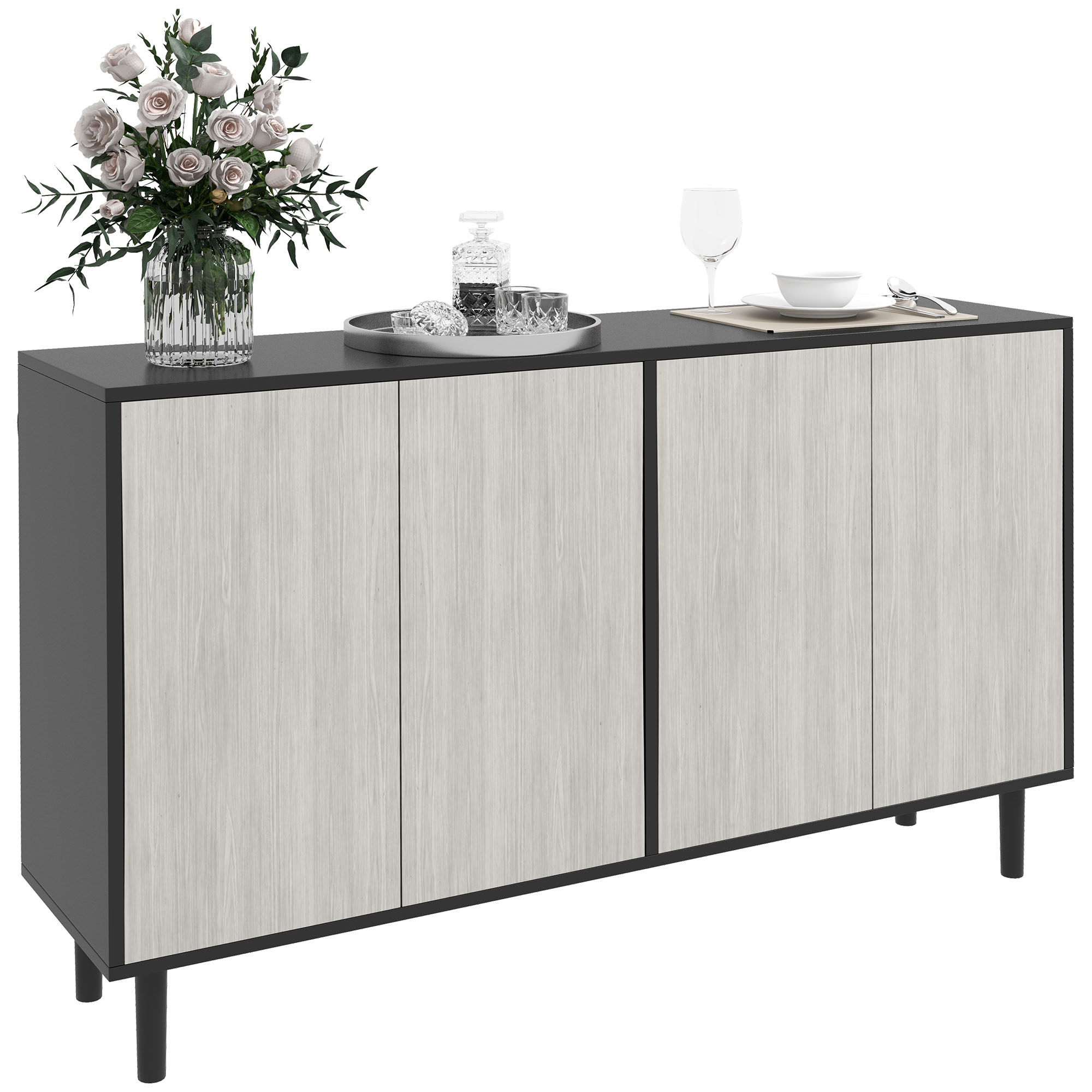 Küchensideboard, 2 Schränke, Verstellbare Regale, 121 X 37 X 75 Cm, Schwarz
